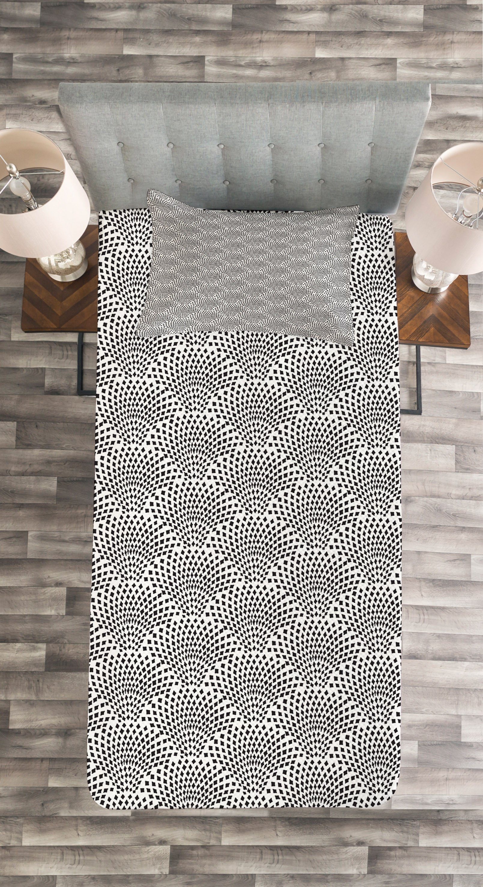 mit Abstrakt Waschbar, Set Abakuhaus, Kissenbezügen Tagesdecke gepunktetes Weiß Schwarz Muster