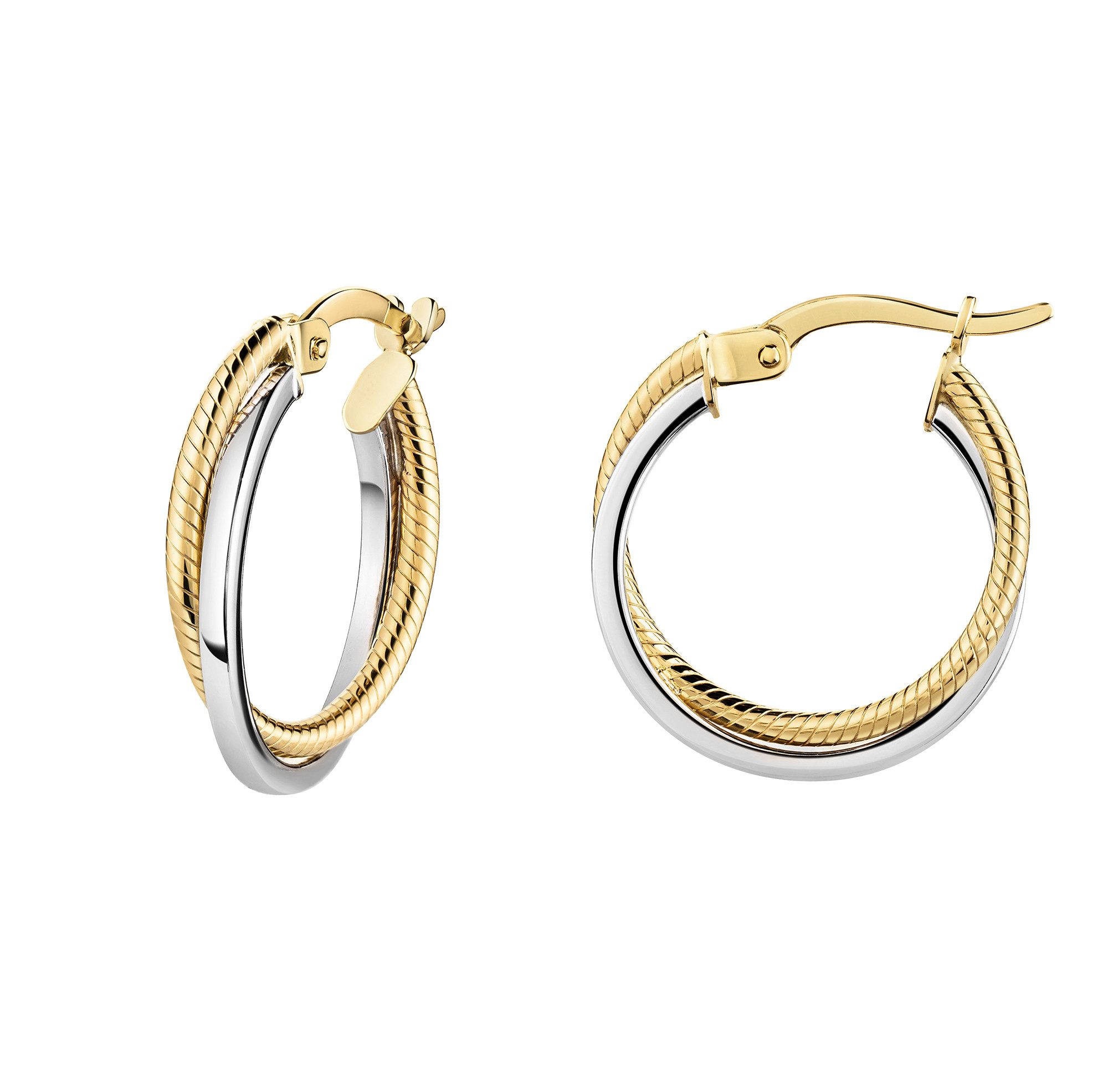 Paar Creolen 375/- Gelbgold bicolor 2-reihig