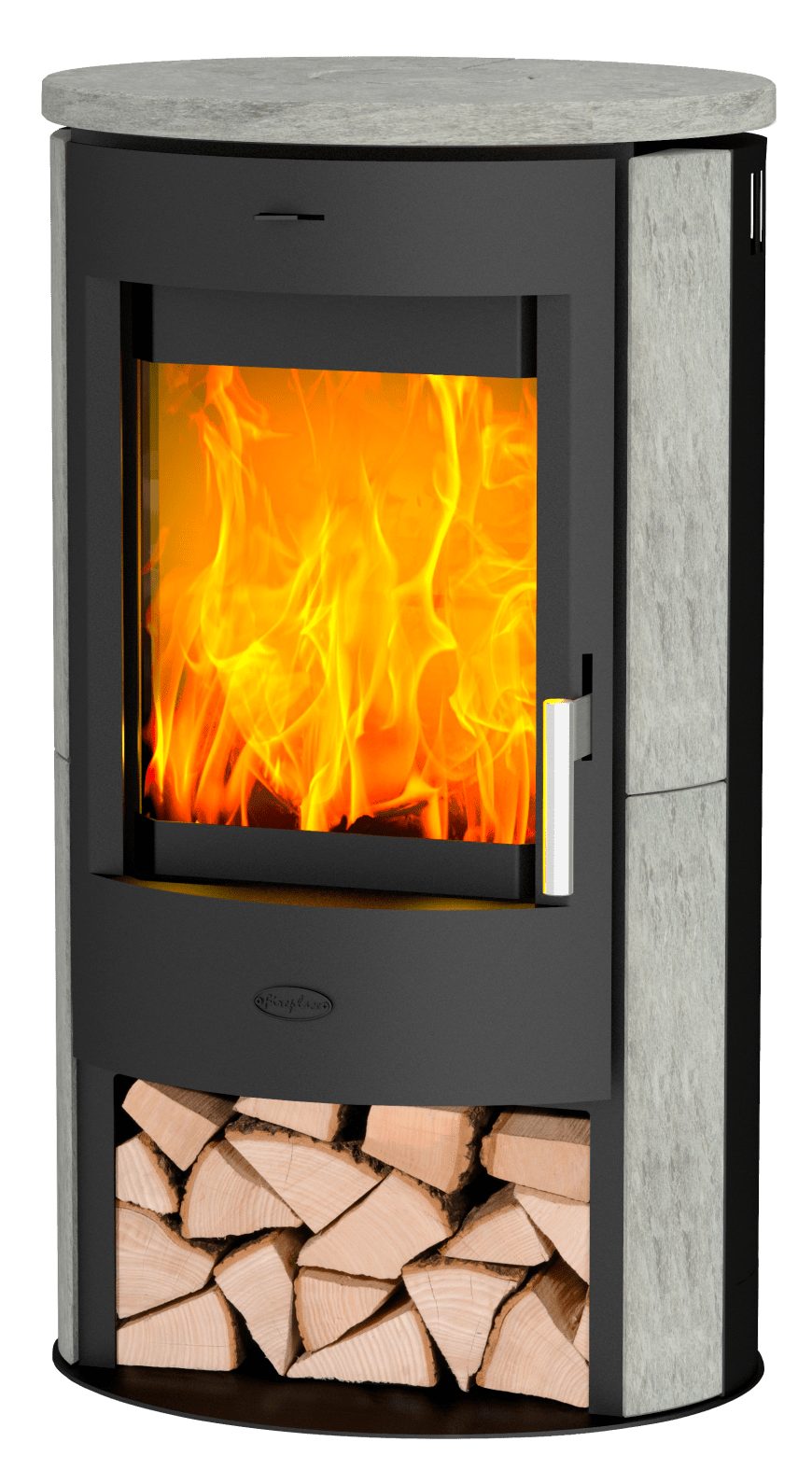 Fireplace Kaminofen Fireplace Zaria Speckstein 6 kW Kaminofen Stahl schwarz K5690, 6.00 kW, Zeitbrand, mit offenem Holzfach