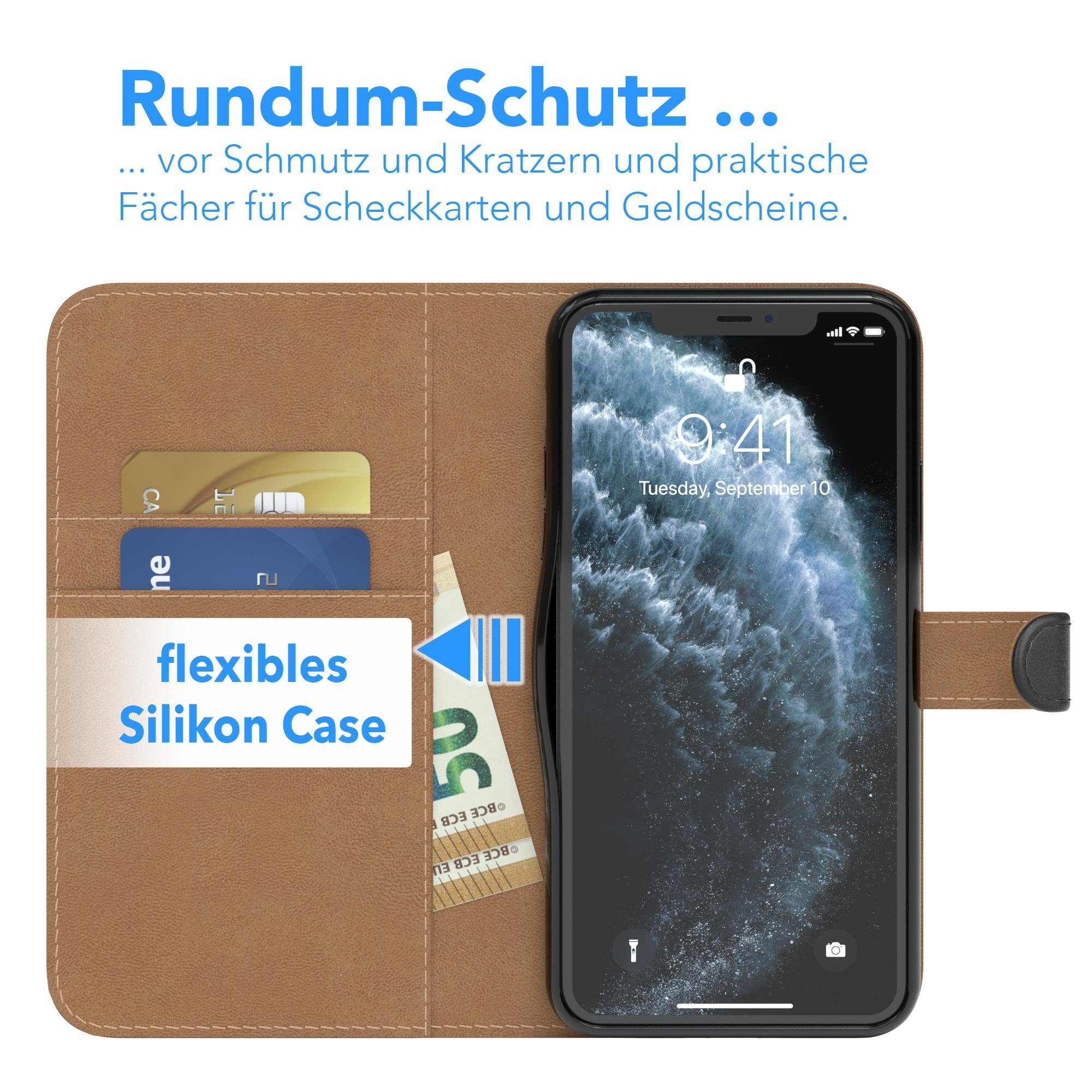 EAZY CASE Handyhülle Uni Bookstyle für Apple iPhone 11 Pro Max 6,5 Zoll, Schutzhülle mit Standfunktion Kartenfach Handytasche aufklappbar Etui