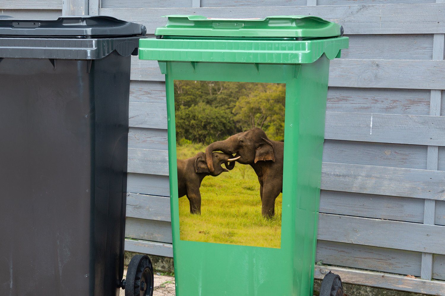 Mülleimer-aufkleber, Elefant Gras St), (1 Container, - - - Abfalbehälter Tiere Wandsticker Grün MuchoWow Sticker, Mülltonne,