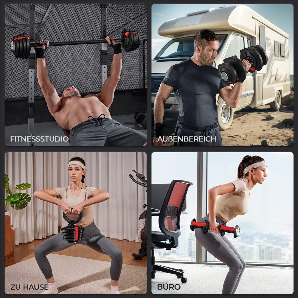 HAKENO 15-in-1 Verstellbare Hanteln 2x24kg | Schnellverstellung Für Heimtraining
