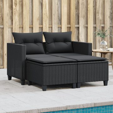 vidaXL Gartenbank Gartensofa 2-Sitzer mit Hockern Schwarz Polyrattan