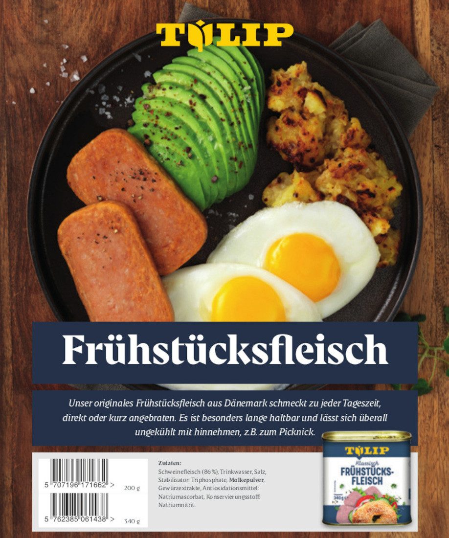 TULIP Wurstkonserve Frühstücksfleisch 340g Original Dänische Delikatesse Konservendose, 340 g, Frühstücksfleisch