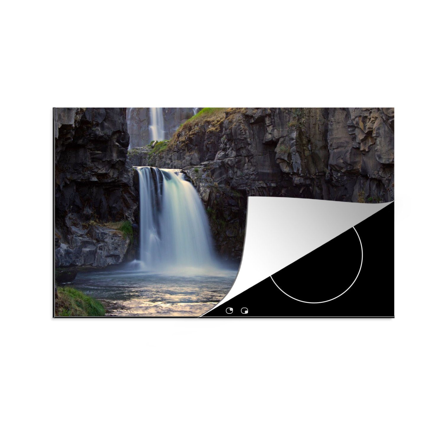 MuchoWow Herdblende-/Abdeckplatte Wasserfall - Wasser - Felsen, Vinyl, (1 tlg), 80x52 cm, Induktionskochfeld Schutz für die küche, Ceranfeldabdeckung