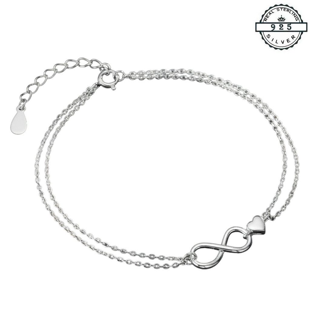 Taffstyle Silberarmband Filigranes Armband Infinity Zeichen und Herz aus 925 Sterling Silber (Zarte Doppelkette mit Unendlichkeitszeichen und liebevollem Herzmotiv)