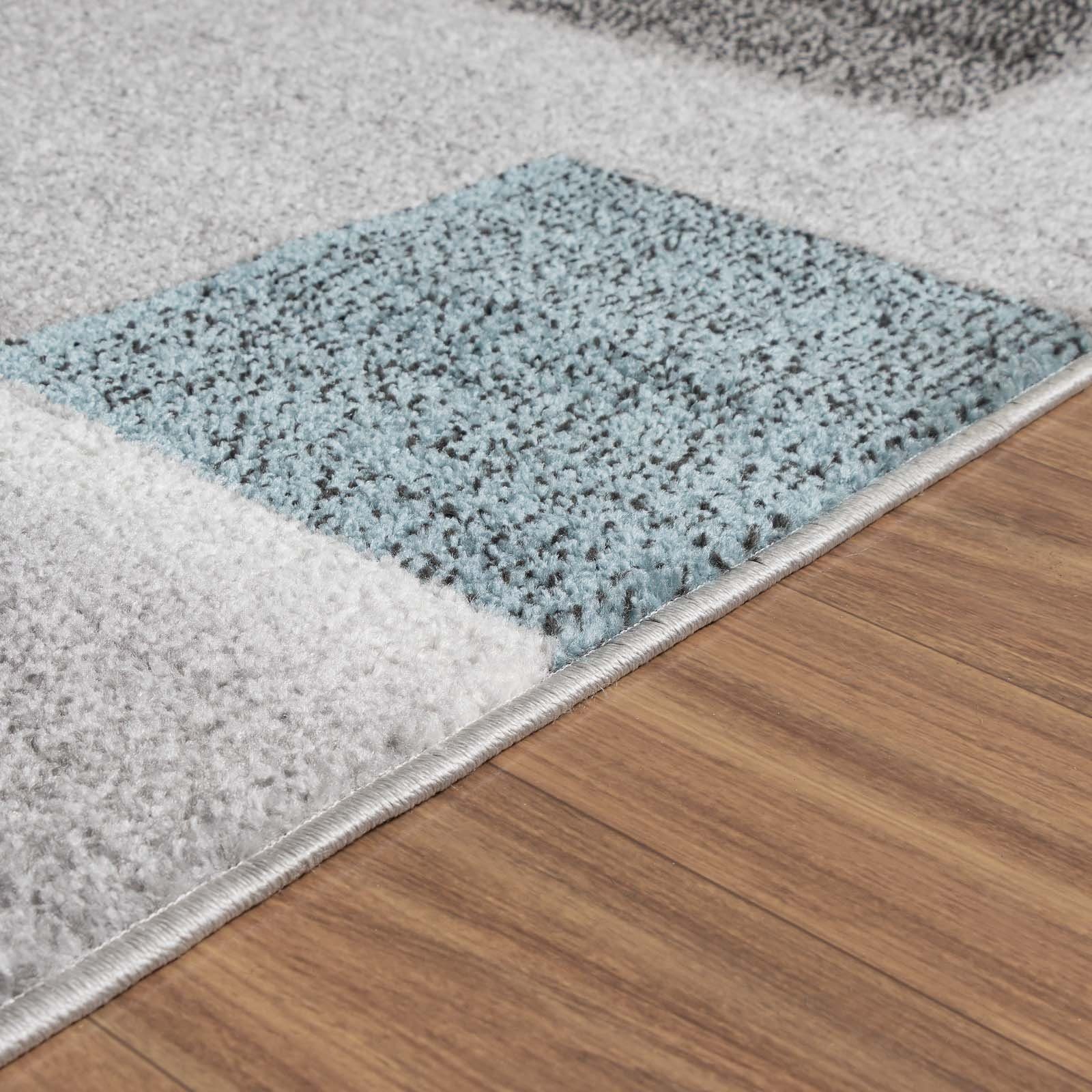 TaraCarpet Teppich Moderner Designerteppich TC-Fashion 6114 Karos in grau, beige und blau, rechteckig, Höhe: 12 mm, Kurzflor Karos blau grau Wohnzimmer Schlafzi – Bild 5 von 5