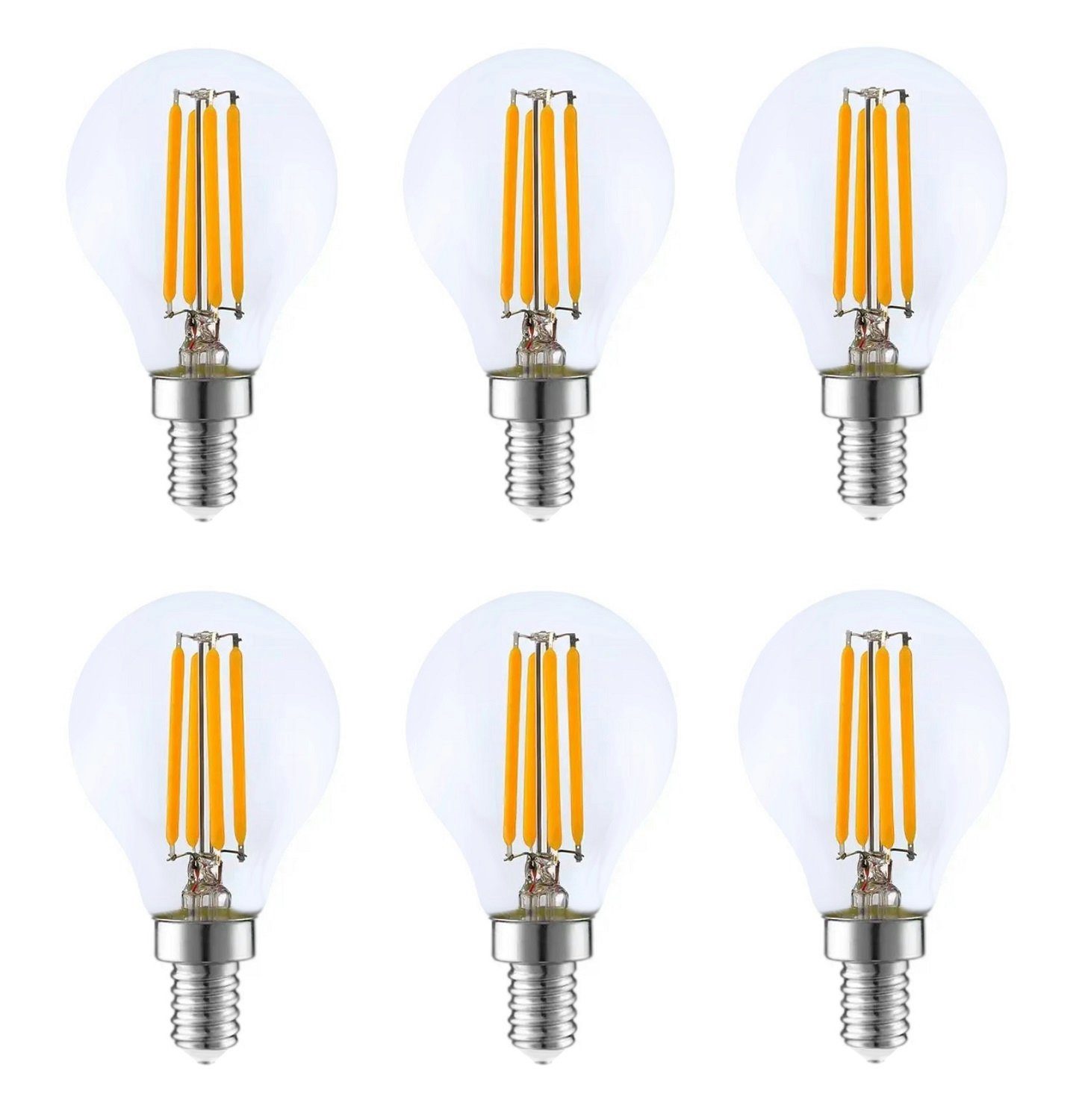 Provance LED-Leuchtmittel 6 x LED Glühlampe Kugel Filament E14 3W 3 Watt 330 Lumen 2700 Kelvin, E14, 6 St., Warmweiß