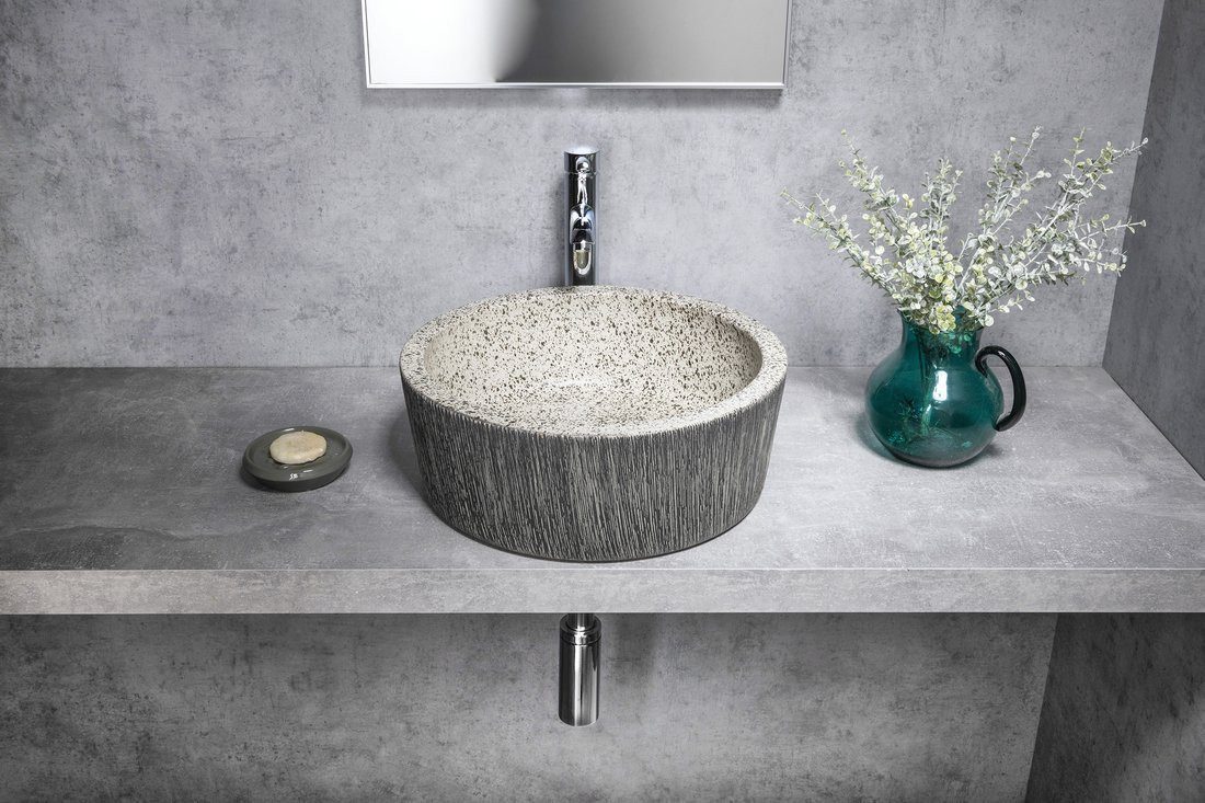 Sapho Waschtisch PRIORI Keramik-Waschbecken zum Aufsetzen, Durch. 41cm, Granit, Sapho-PI035