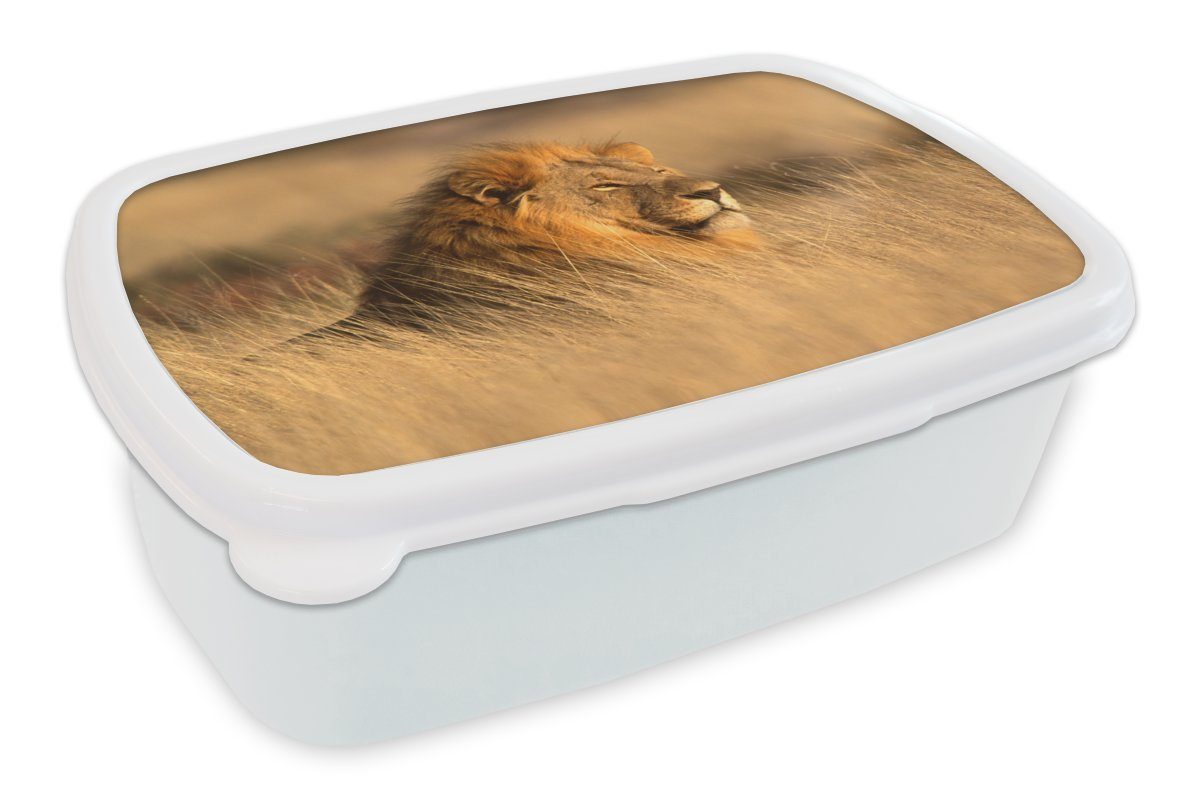 MuchoWow Lunchbox Wilde Tiere - Gras - Afrika, Kunststoff, (2-tlg), Brotbox für Kinder und Erwachsene, Brotdose, für Jungs und Mädchen weiß