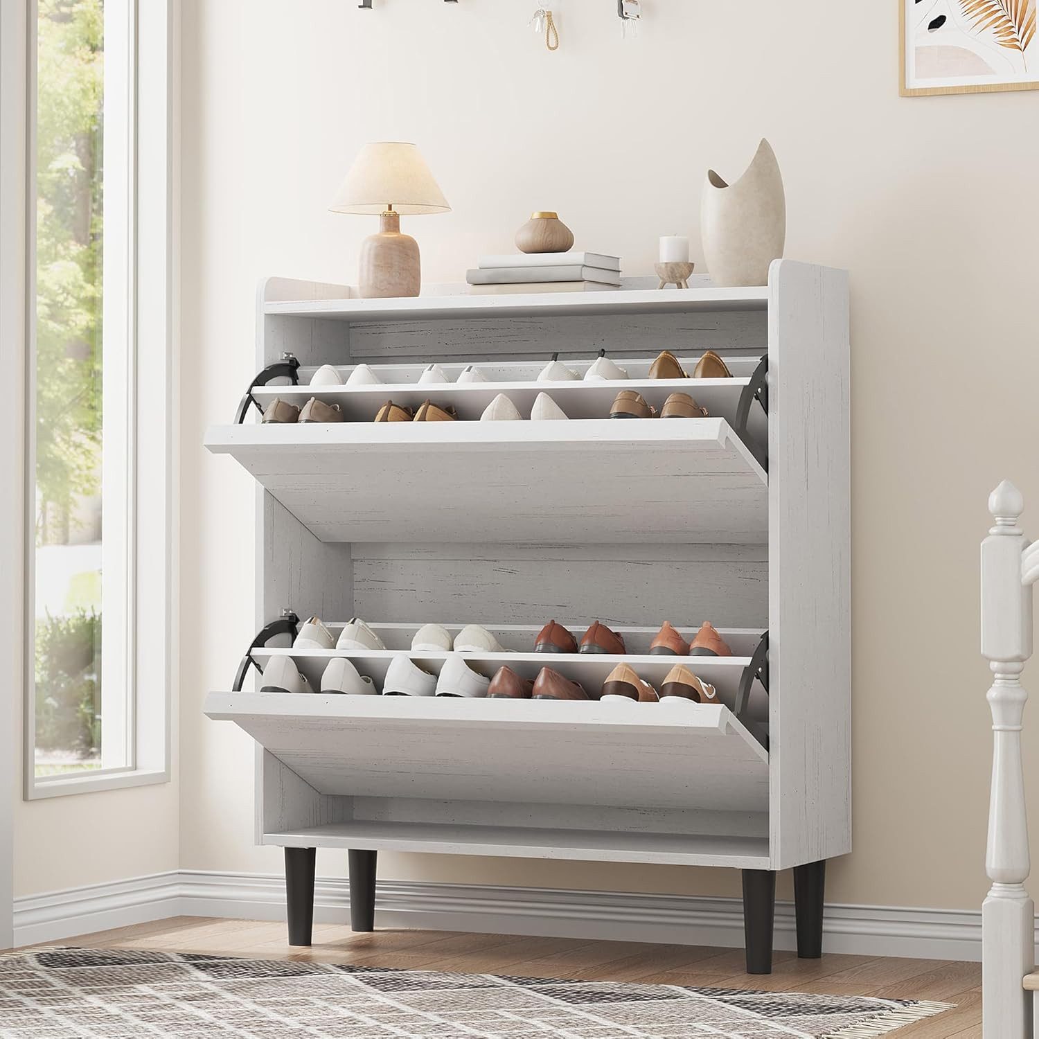 GarveeMore Schuhschrank aus Holz mit 2 Klappschubladen und verstellbarem Re günstig online kaufen