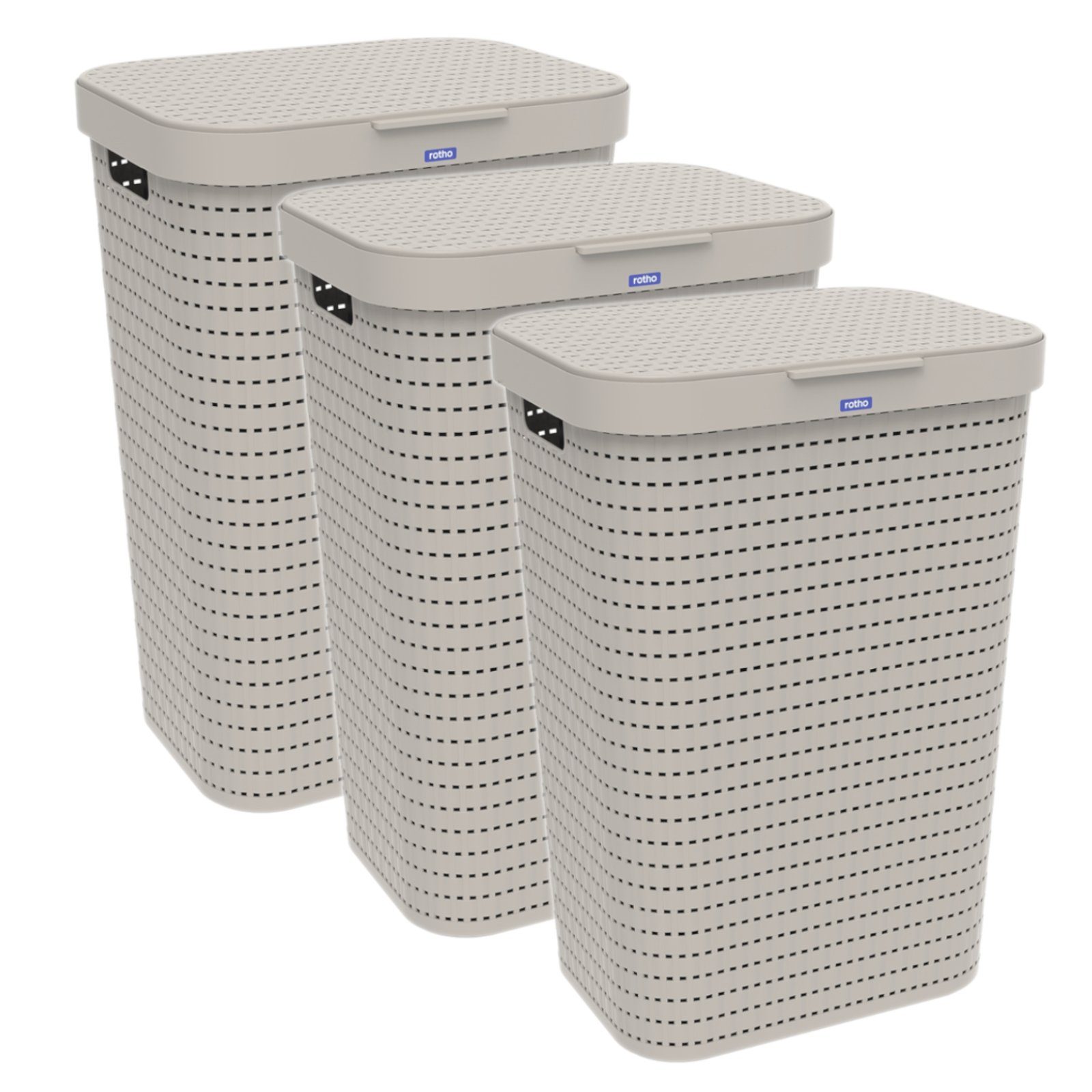 ROTHO Wäschekorb Country 3er-Set Wäschesammler 55l mit Deckel, Kunststoff (PP) BPA-frei (Wäschesammlerset, 3er-Set), Löcher an den Seiten ermöglicht Luftzirkulation innerhalb der Wäschebox