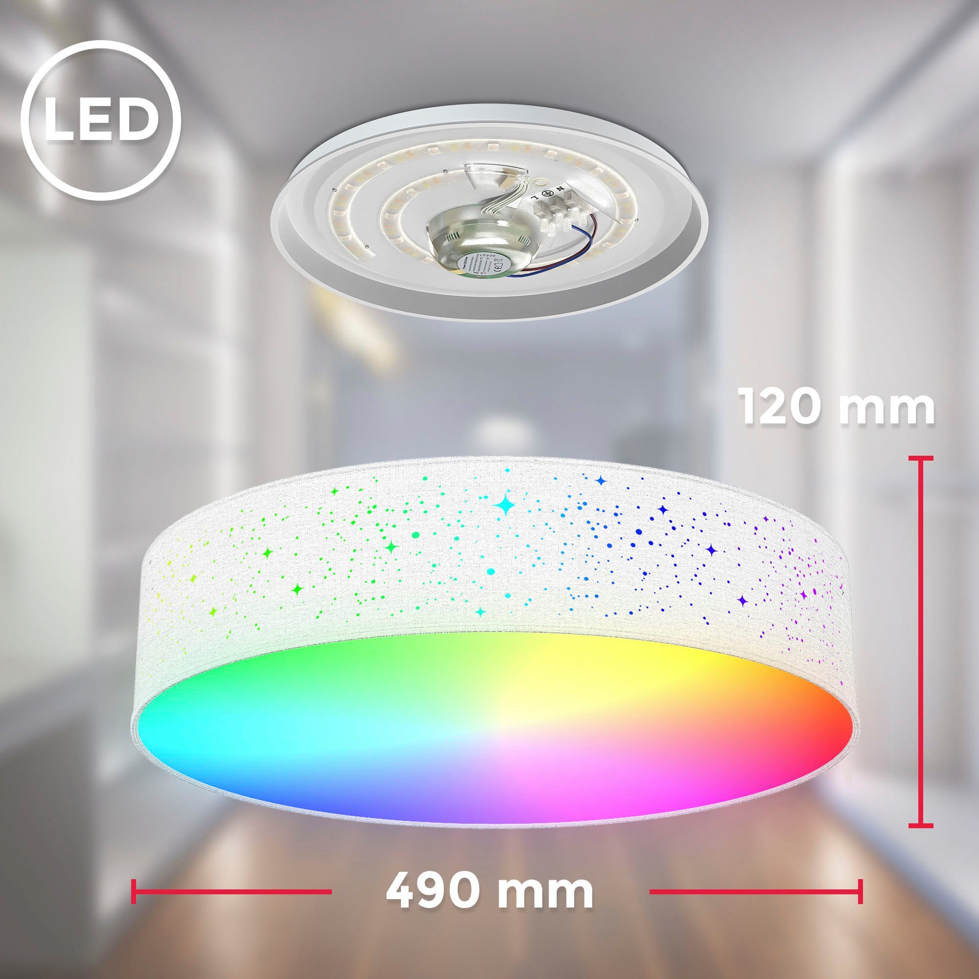 RGB-CCT Deckenlampe, und APP-Steuerung, B.K.Licht iOS+Andorid, Deckenleuchte inkl. LED Home, Fernbedienung, Smart Ø49cm BK_SD1477 LED Lichteffekte, WiFi fest integriert, Farbwechsel