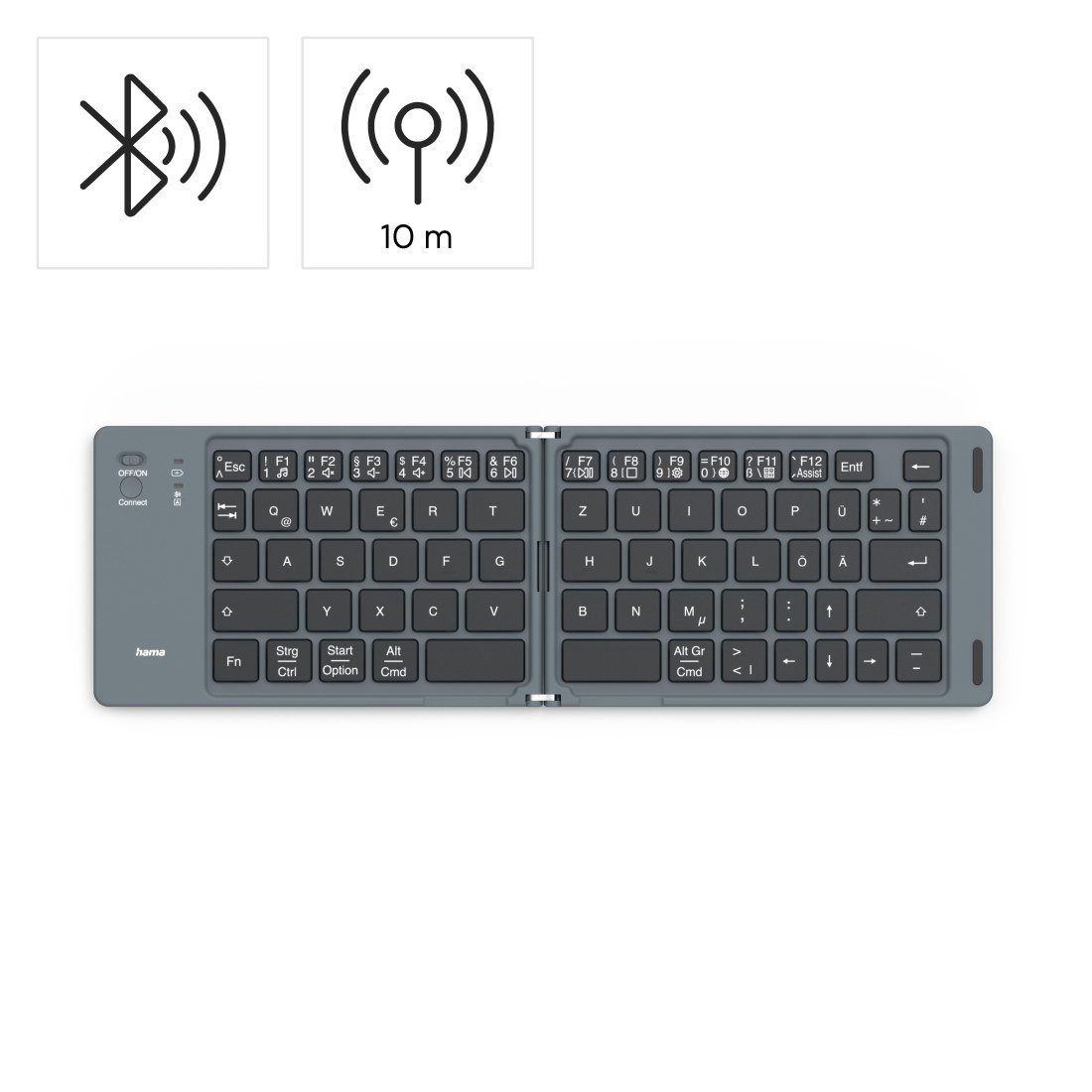 Hama Faltbare Tastatur (Mini-Tastatur Bluetooth, Wireless, für Tablet/iPad) Ultra-Slim-Bluetooth-Tastatur (kompakt, universell einsetzbar, robust)