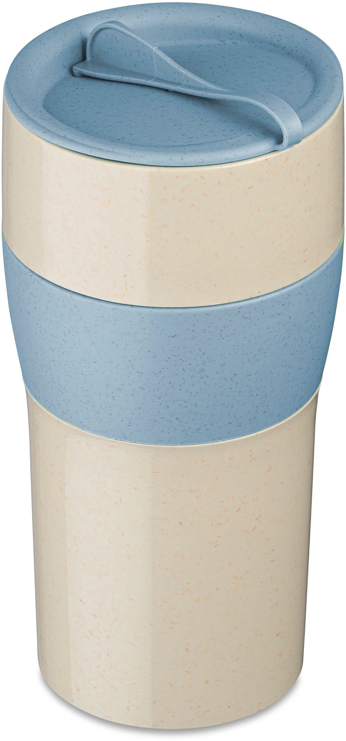 KOZIOL Thermobecher AROMA TO GO XL, Kunststoff, CO² neutral, Made in Germany. Biozirkulärer Kunststoff, 700 ml nature desert sand/nature flower blue