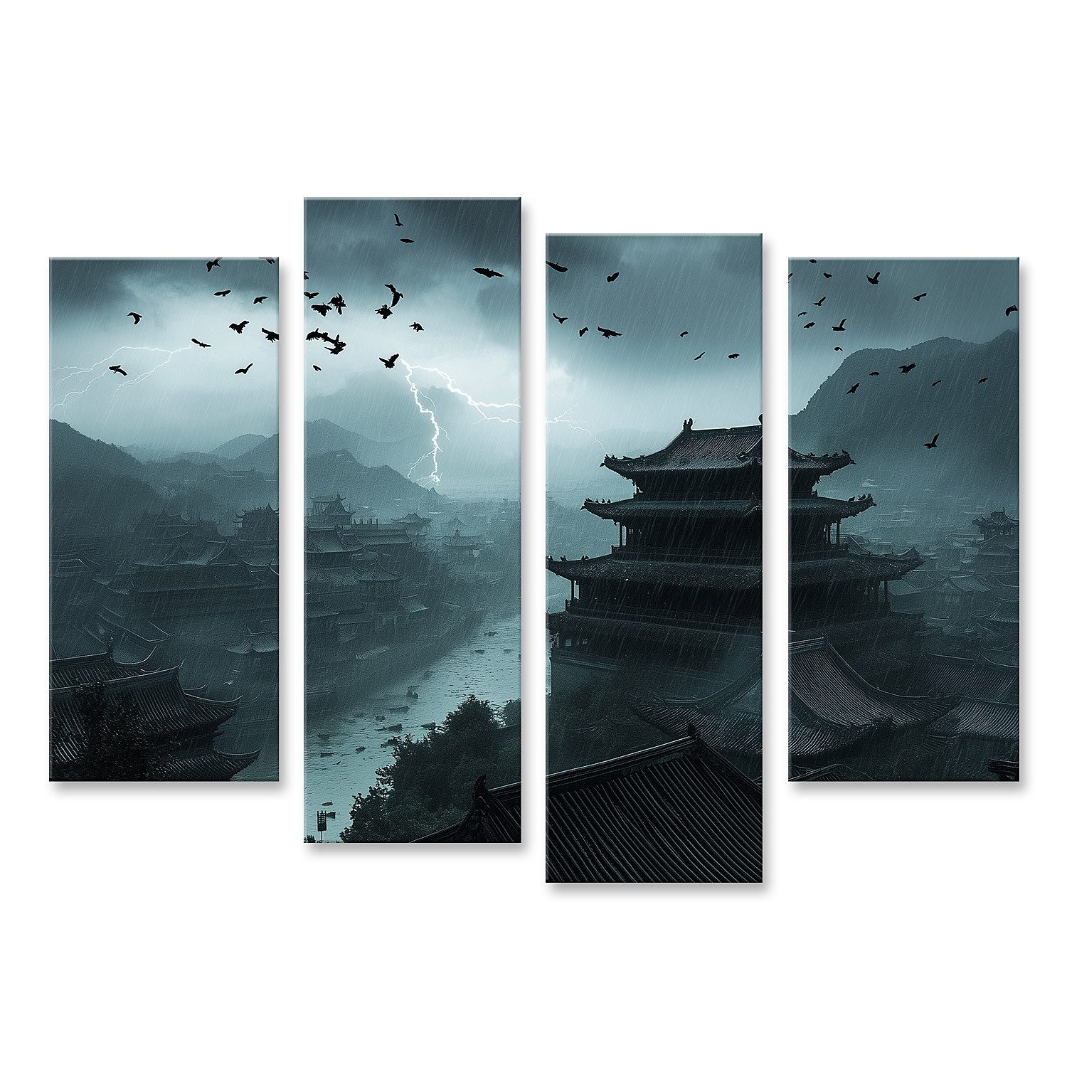 islandburner Leinwandbild Gewitter über antiken chinesischen Pagoden