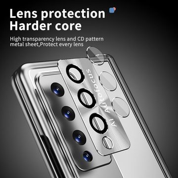 Wigento Handyhülle Für Samsung Galaxy Z Fold4 5G Magnetische Aluminium / Glas Handy Tasche Hülle Etuis Silber + Stift