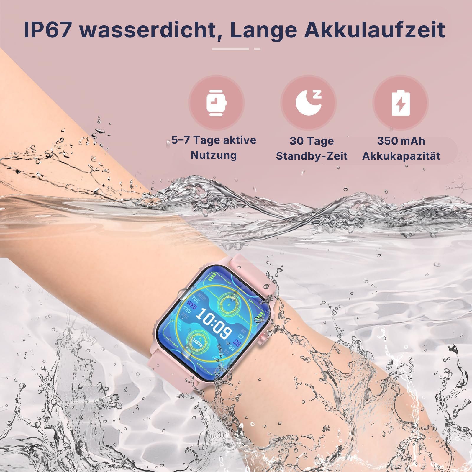 Forrlite 2026 Neues Smartwatch Damen Herren mit Telefonfunktion, Smartwatch 1.85'' HD Fitnessuhr,Silikonarmband + Metallarmband Kombinationsset,Smart Watch for  – Bild 5 von 5