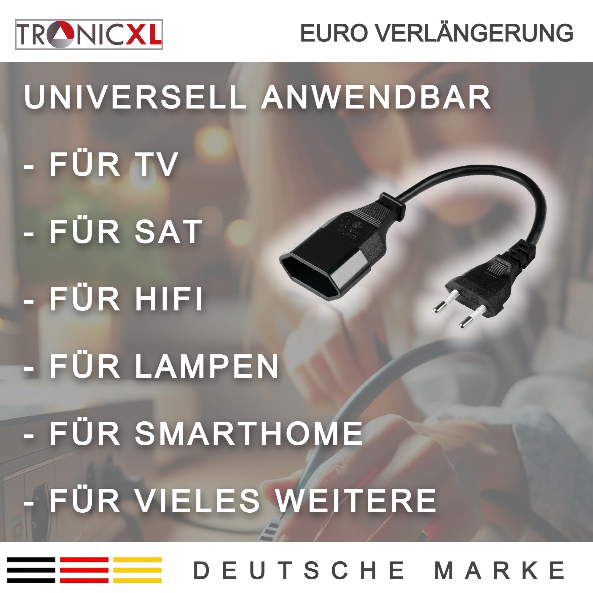 TronicXL Kurzes 0,2m Euro Verlängerungskabel Verlängerung Stromkabel 20cm kurz Verlängerungskabel, (20 cm)