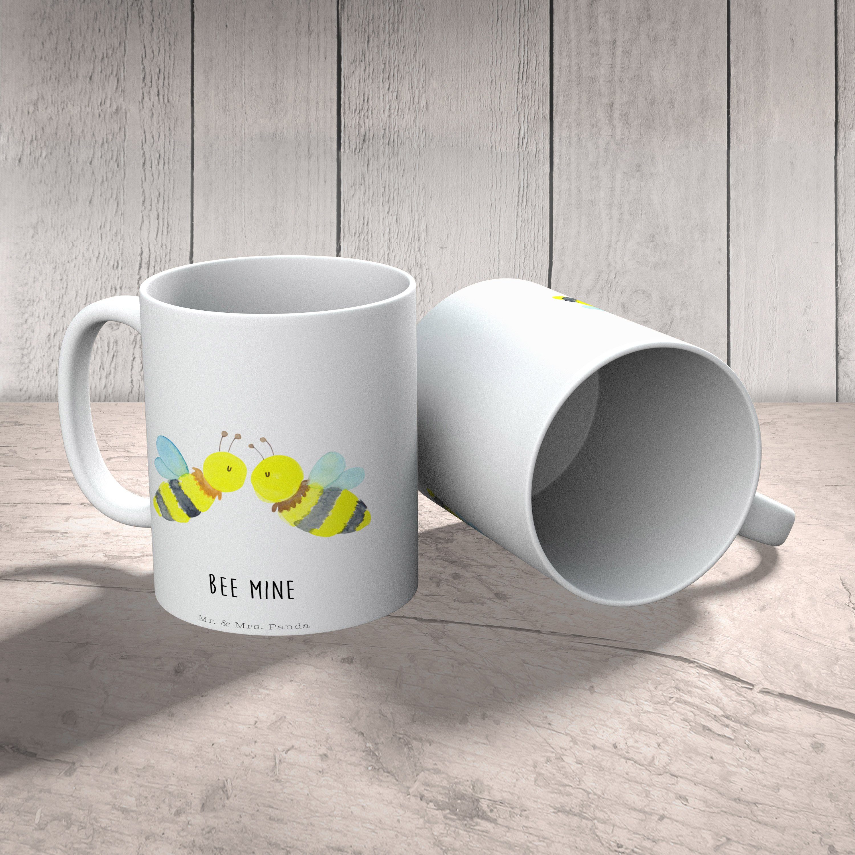 Mr. & Mrs. Panda - Keramik Teetasse, Kaffeebecher, - Geschenk, Tasse Wespe, Weiß Liebe Hummel, Biene