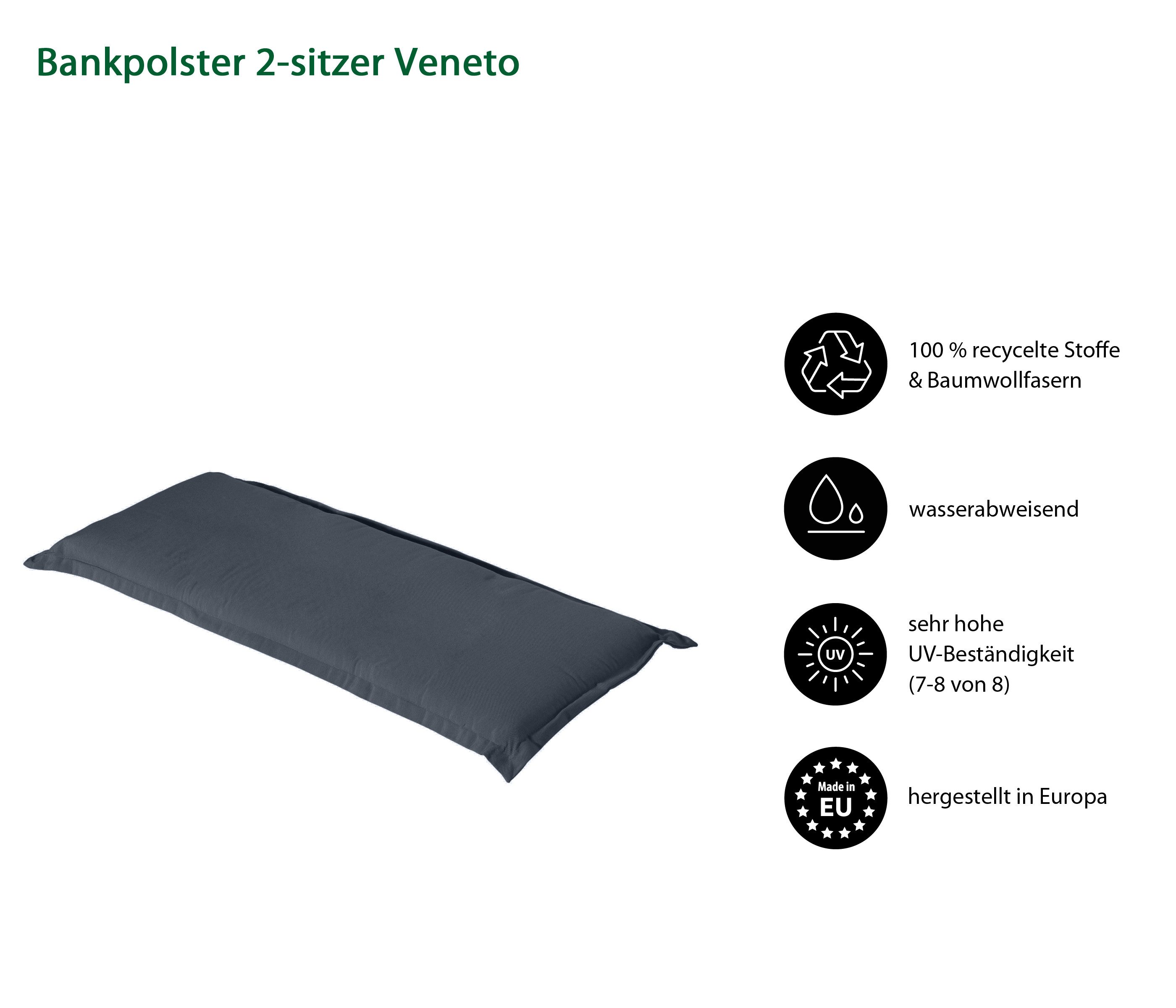 Dehner Polsterauflage Polster Veneto, 116 x 6 x 47 cm, versch. Farben, bequeme Bankauflage für 2-Sitzer-Bänke, mit seitlichen Haltebändern