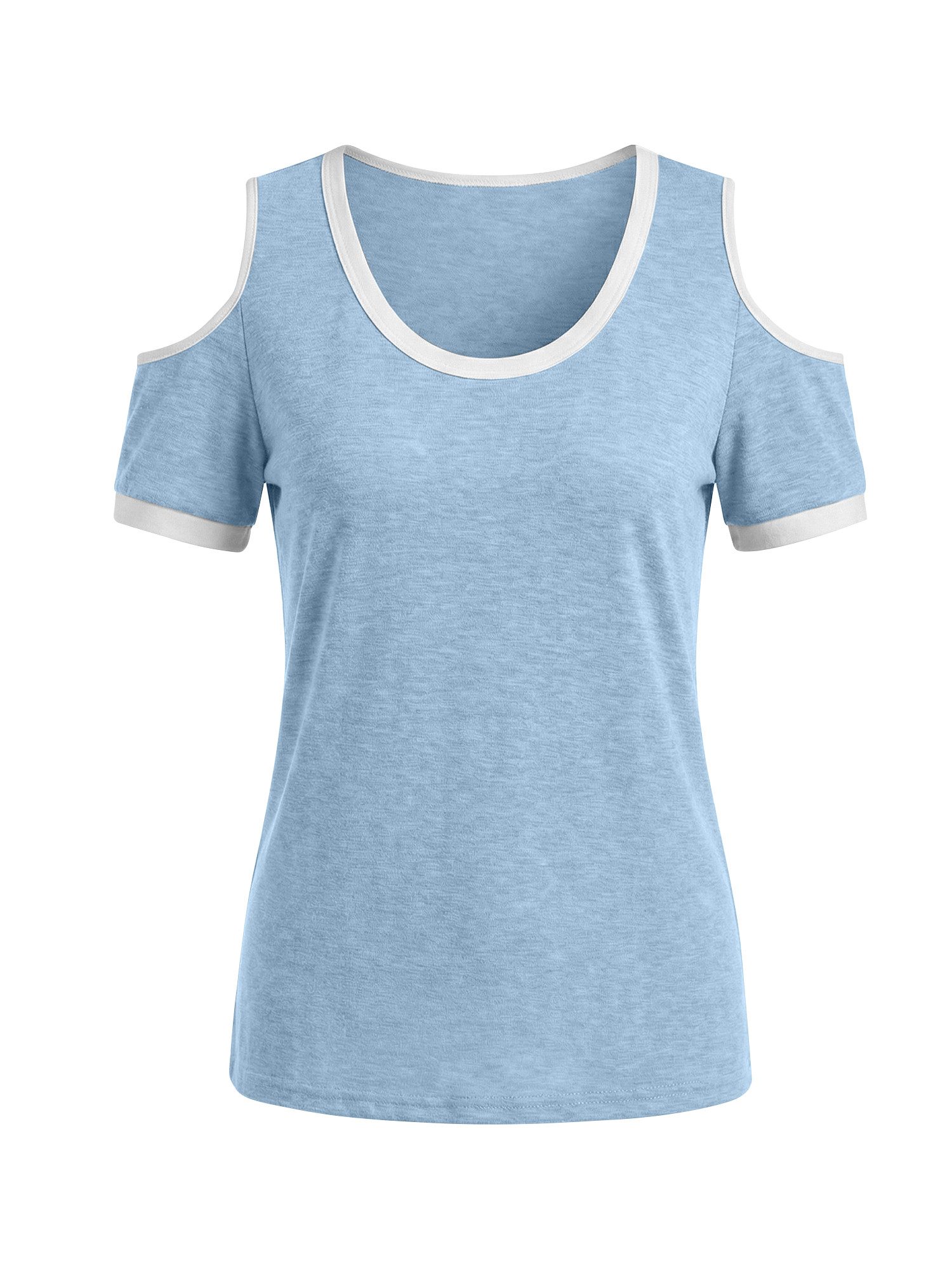 Imily Bela T-Shirt Damen Cold-Shoulder Rundhals Kurzarm Schulterfrei Casual (Packung, 1-tlg., 1per-Pack) mit Kontrastbündchen – Bild 5 von 5