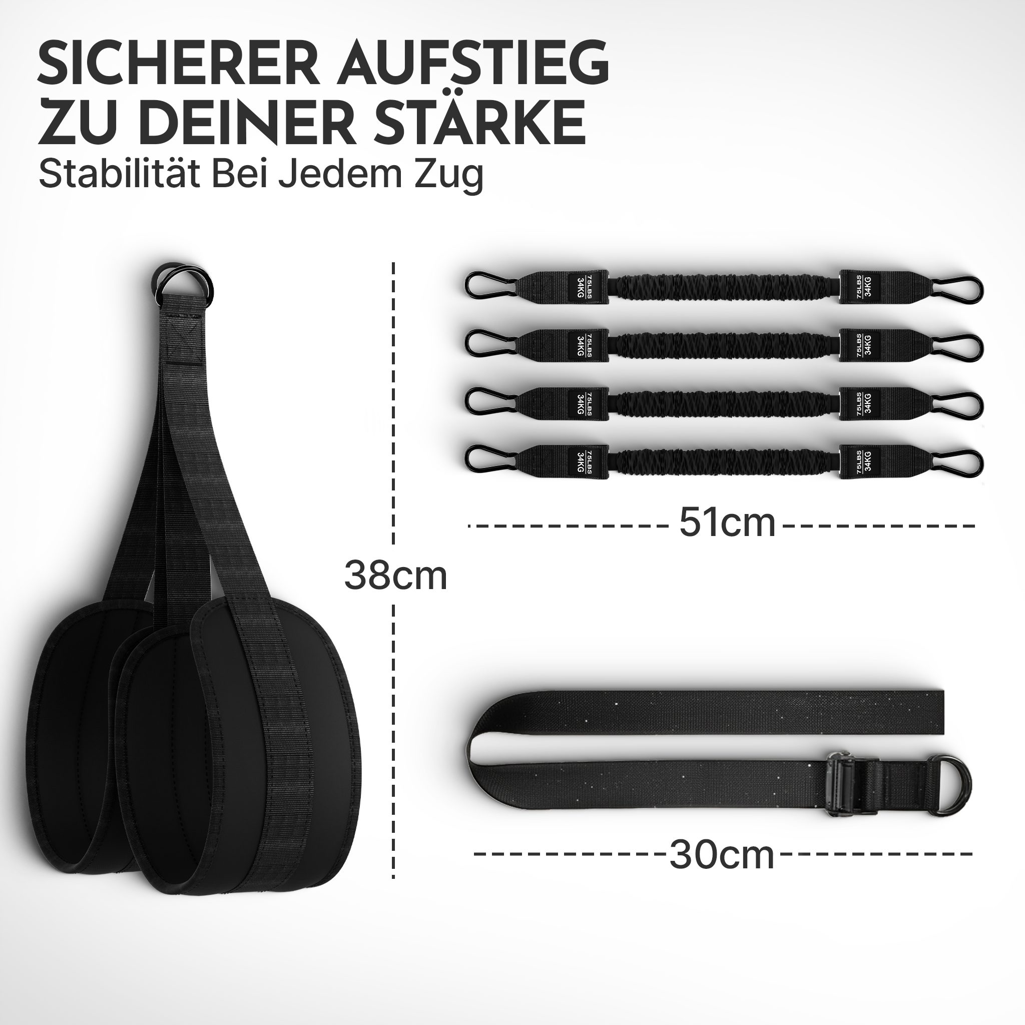 NEOLYMP Klimmzugstange Klimmzughilfe – kontrollierte Unterstützung ohne Zurückschnellen (Klimmzugband Set für saubere Klimmzüge), 4-Seil-System mit gepolsterten Fußschlaufen, 4x Tube Bands je 34 kg