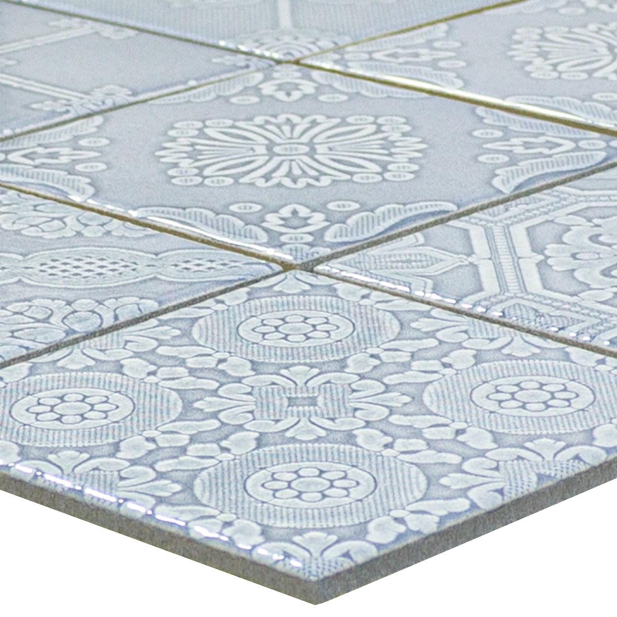 Mosafil Mosaikfliesen Keramik Mosaik Fliesen Rivabella Relief, Keramik 29.700x29.700, blau, Relief - Verlegefertig auf ein Netz geklebt - Frostsicher - Wasserfest