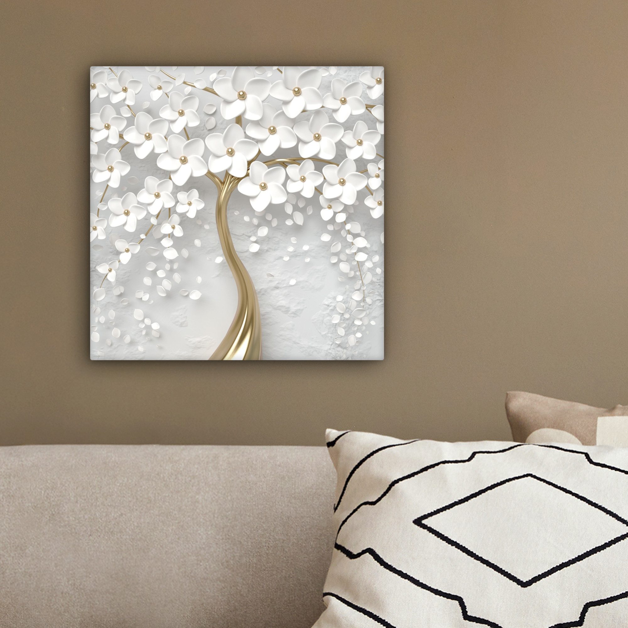OneMillionCanvasses® Leinwandbild Baum - Weiß - Abstrakt - Blume - Gold, Fotodruck (1 St), Leinwand Canvas Wandbild, Wanddekoration 20x30 cm – Bild 4 von 5