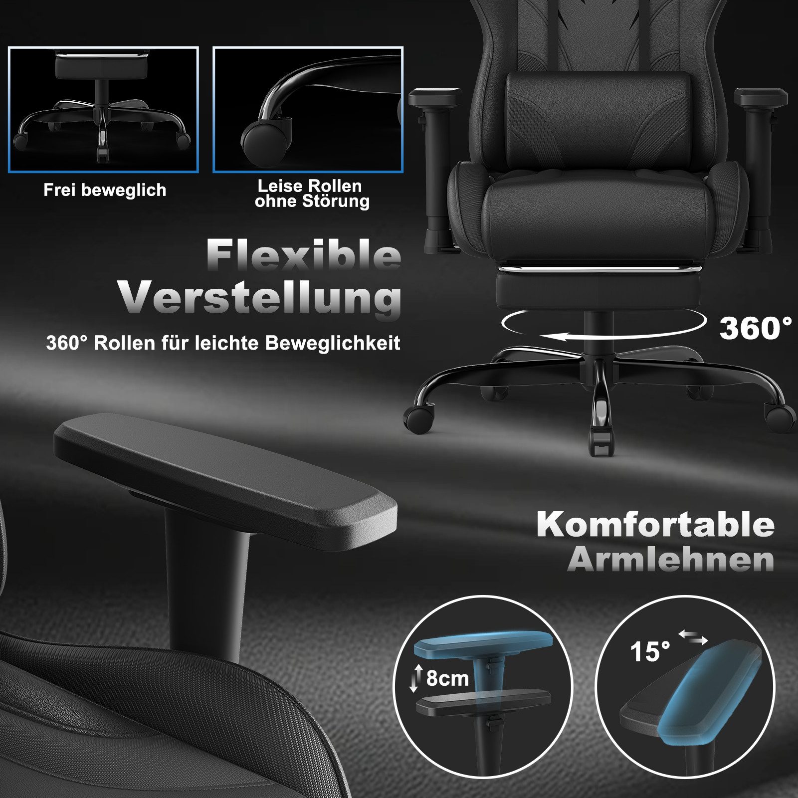 HOMALL Gaming-Stuhl Massage Gaming Stuhl mit Fußstütze 90-135° Rückenlehne einstellbar (Bürostuhl Ergonomisch,Verstellbarem Lenden- & Kopfkissen,mit Fußstütze), Ergonomischer Bürostuhl,Kopfstütze und Lendenstütze