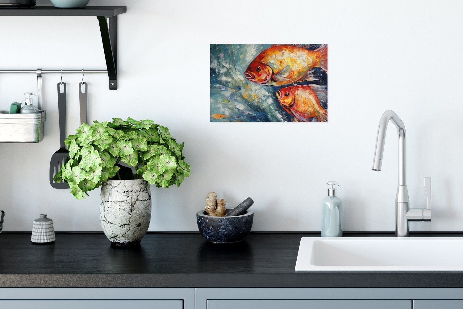 Wandposter Poster - Fisch - Wandbild, Kunst St), Rahmen Ohne Poster, Ölgemälde, Wohnzimmer, (1 Tiere - MuchoWow Wasser für -