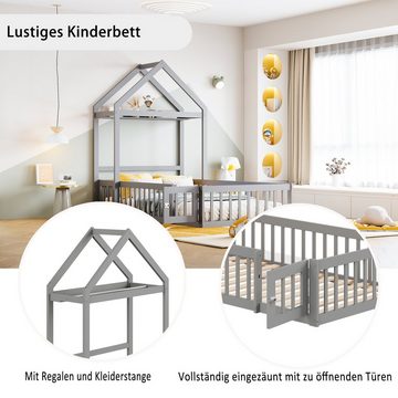 OKWISH Kinderbett Holzbett mit Stauraum, Vollschutzgitter und Türen und Lattenrost (90 x 200 cm), ohne Matratze