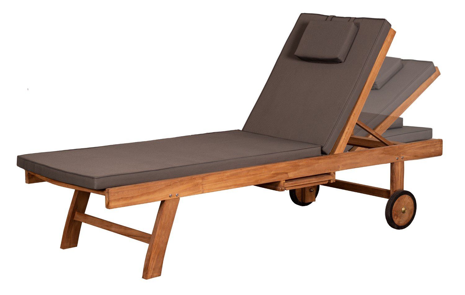 deVries Gartenliege Teakholz-Lounger Woodie - uni grey, Teakholz - inkl. Auflage - mit Rollen