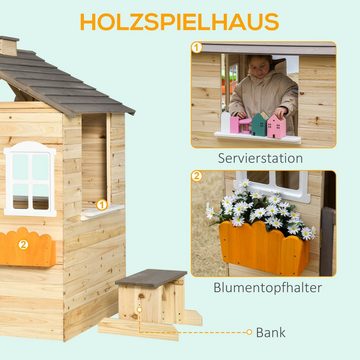 Outsunny Spielhaus Kinderspielhaus mit Briefkasten Fenster, für Garten, Balkon, Natur