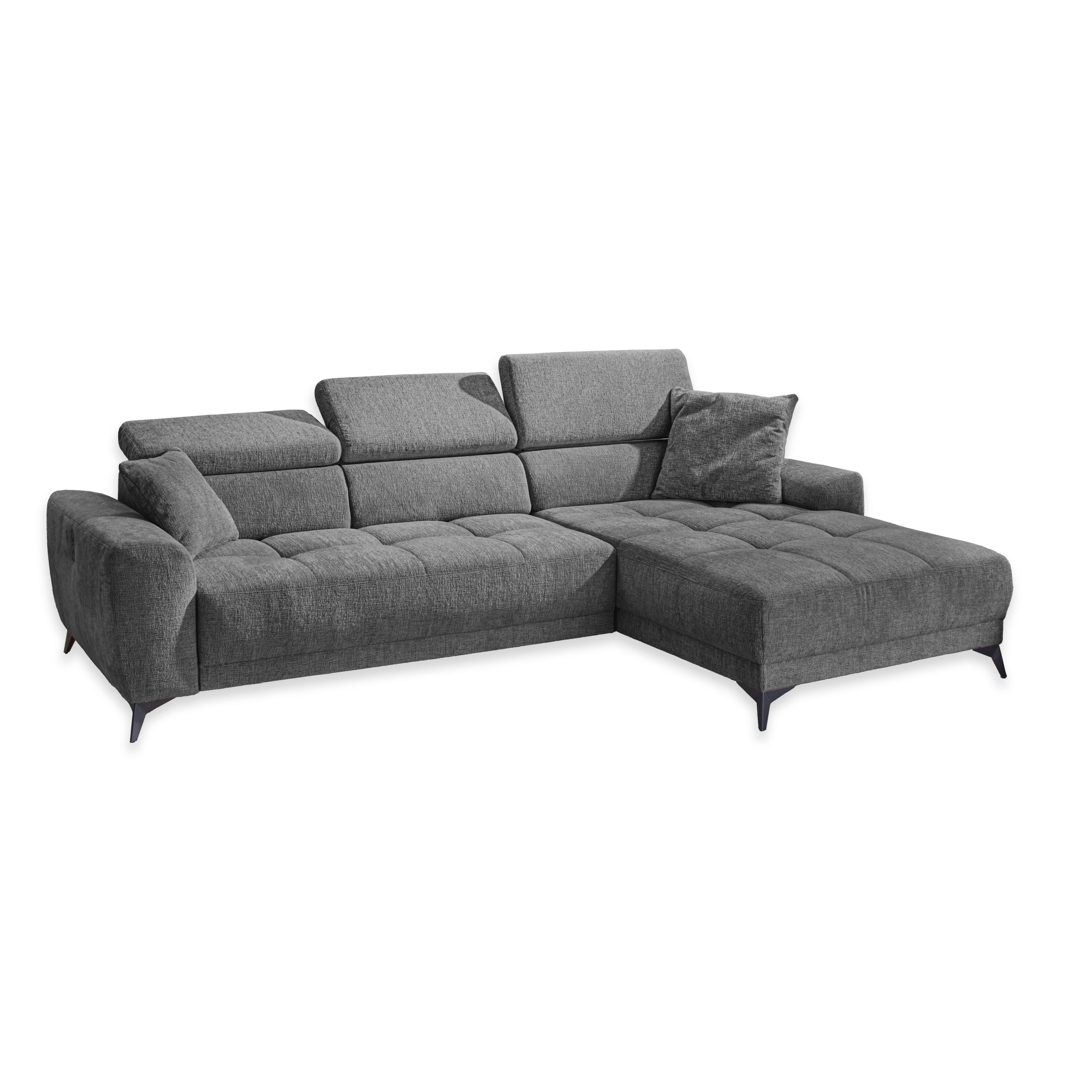 luma-home Ecksofa 15421, mit elektrischer Sitztiefenverstellung & individuell verstellbaren Kopflehnen B299/H200/T107 cm, USB-A / USB-C Ladeport, seitenverkehrt montierbar, Chenille Dunkelgrau
