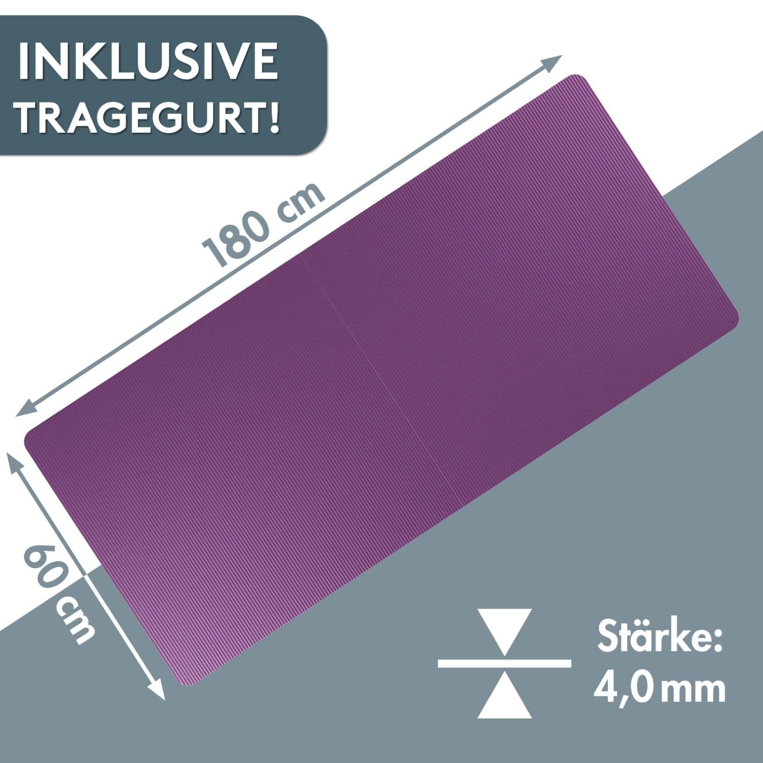 LILENO SPORTS Yogamatte Gymnastikmatte 180x60 cm inkl. Tragegurt, rutschfeste Fitnessmatte (1er Set mit Tragegurt, Einzelprodukt), Sport und Yogamatte beerenfarben für indoor und outdoor, 4 mm Dicke