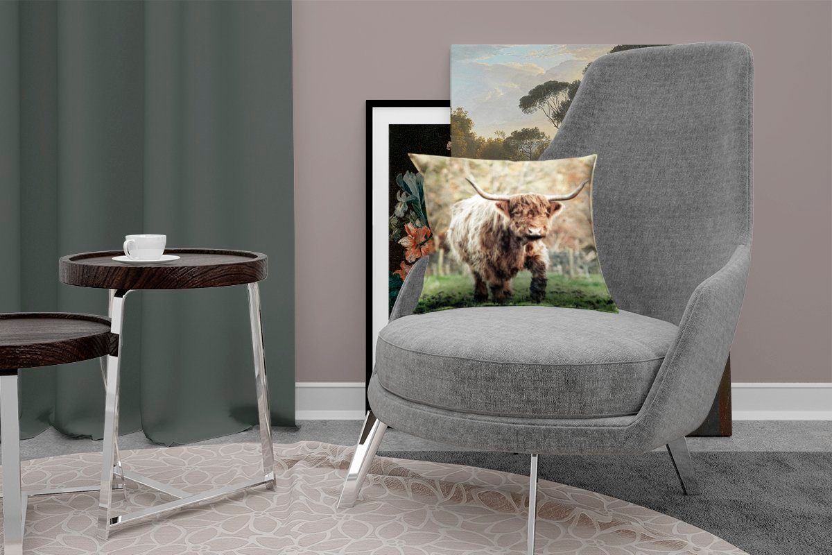 Scottish mit - Zierkissen Bull - Wohzimmer, Herbst, Sofakissen Füllung Dekokissen Schlafzimmer, für MuchoWow Highlander Natur Deko,