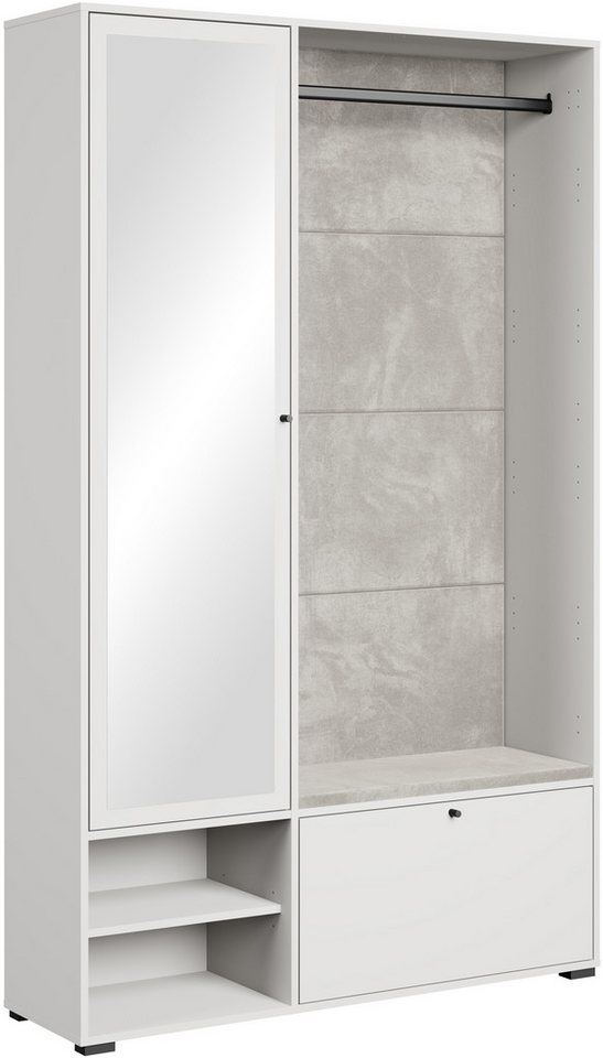 Home affaire Garderoben-Set Garderobe mit Spiegel, Sitzbank und Kleiderstange, (1-St), Schuhschrank mit viel Stauraum und verstellbaren Einlegeböden