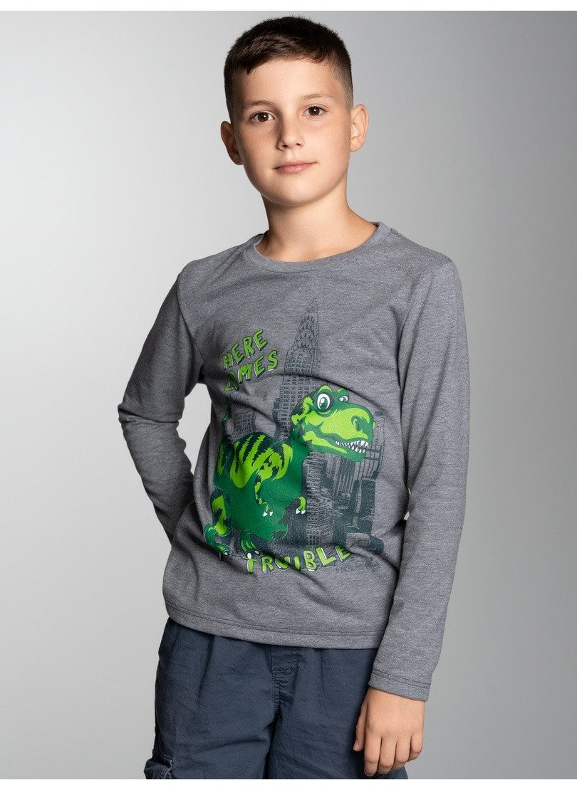 Trigema Sweatshirt TRIGEMA Langarmshirt mit Trouble Dino-Printmotiv
