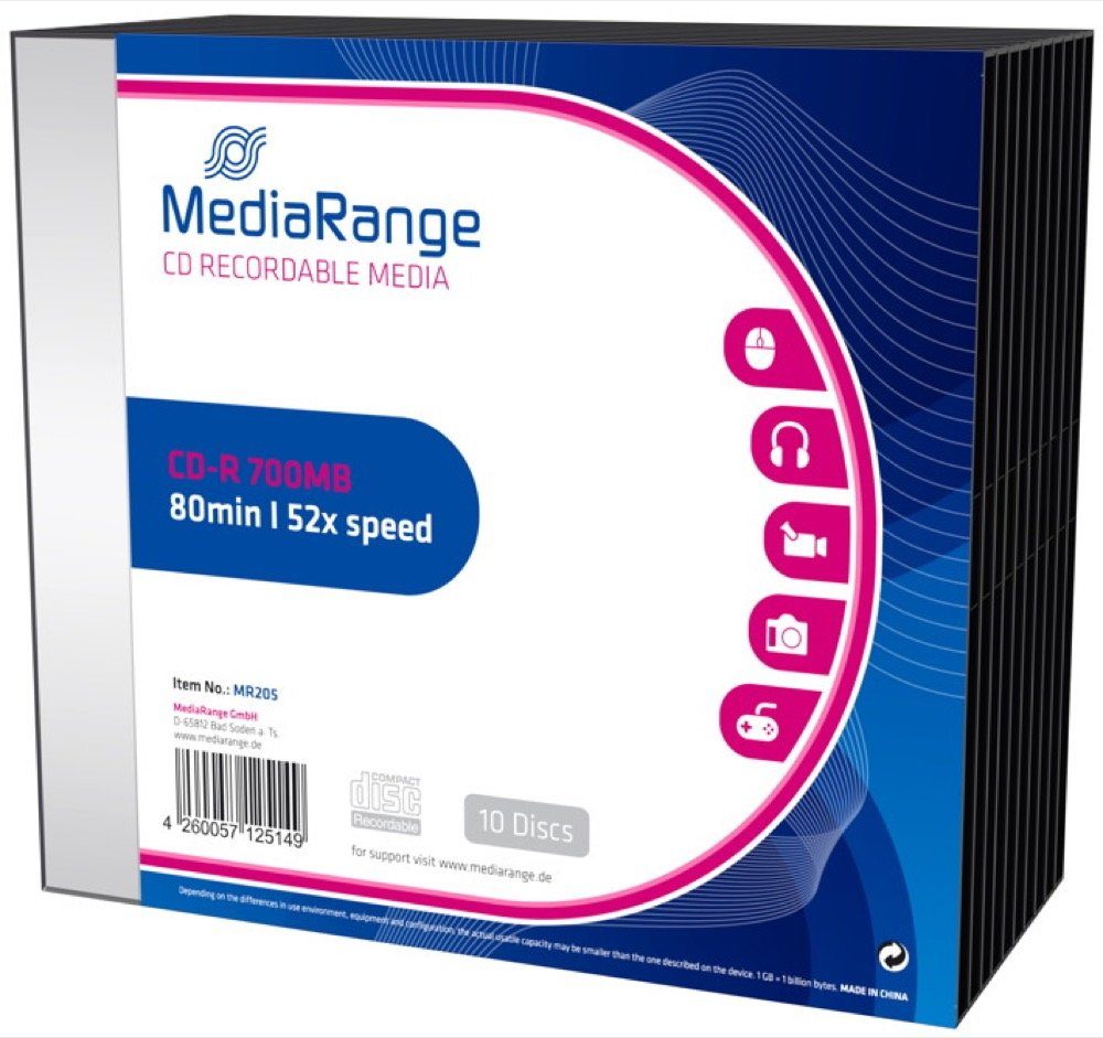 Mediarange CD-Rohling 10 Mediarange Rohlinge CD-R 80Min 700MB 52x Slimcase