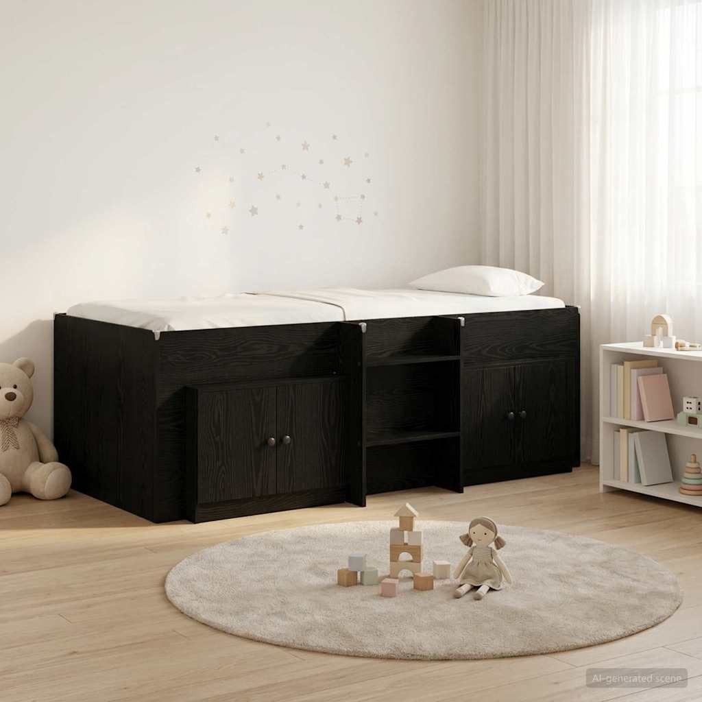furnicato Hochbett mit Schrank 203 x 119,5 x 68,5 cm Schwarz (1-St) Stabiles Etagenbett mit zwei Schränken und Leiter für dein Zimmer