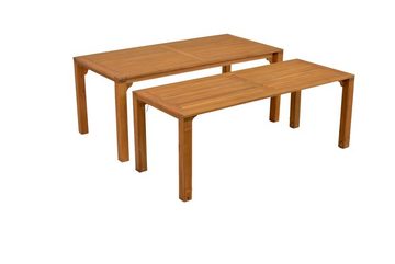 MERXX Garten-Essgruppe Toskana, (7tlg., 6 Sessel, 6 Sitzauflagen, 2 Tische), verlängerbarer Tisch, Sesselbeine aus Akazienholz