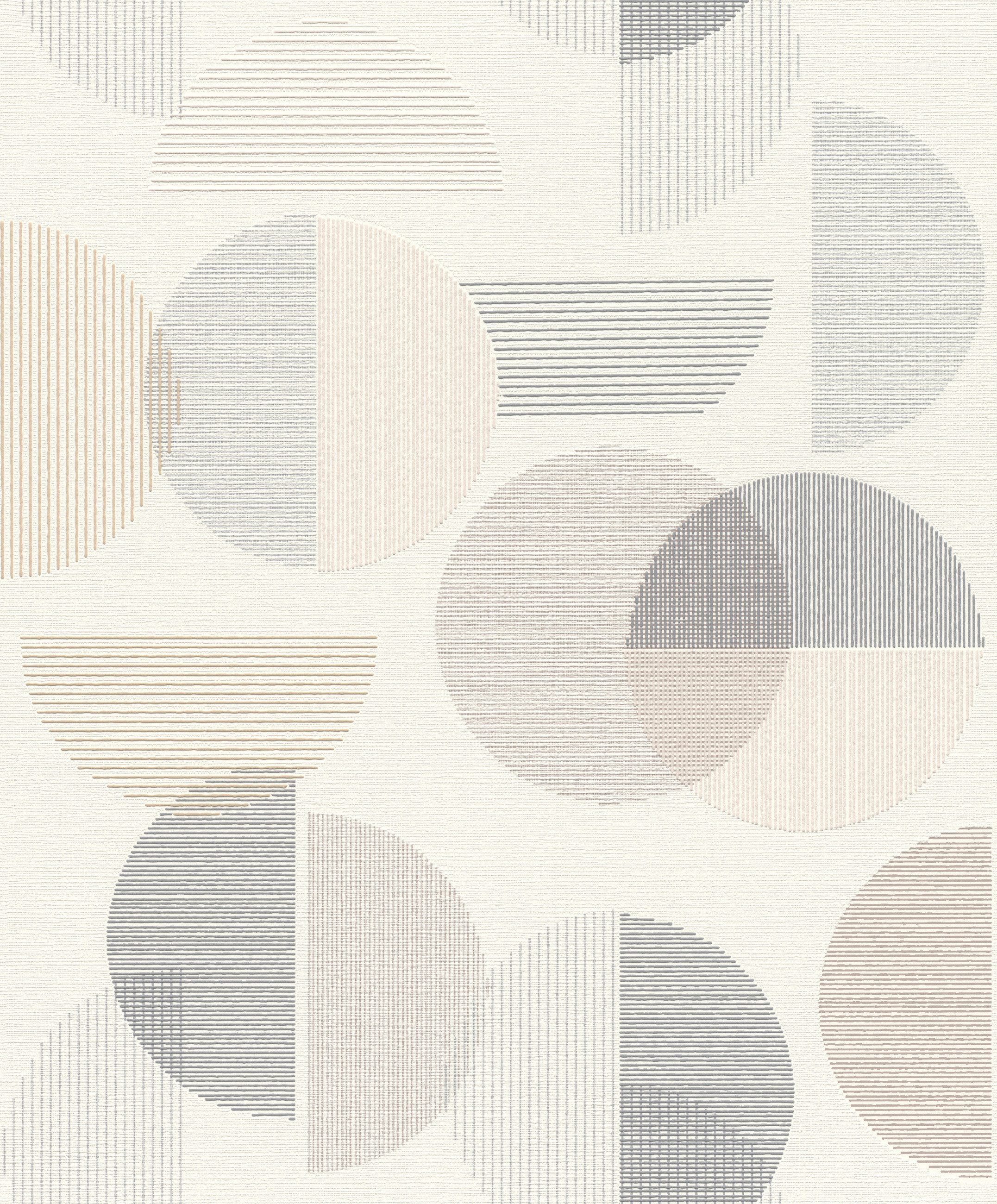 Rasch Vliestapete mit großen Kreisen in Beige und Grau - my moments, aufgeschäumt, geometrisch, matt, grafisch, (1 St), Kreise