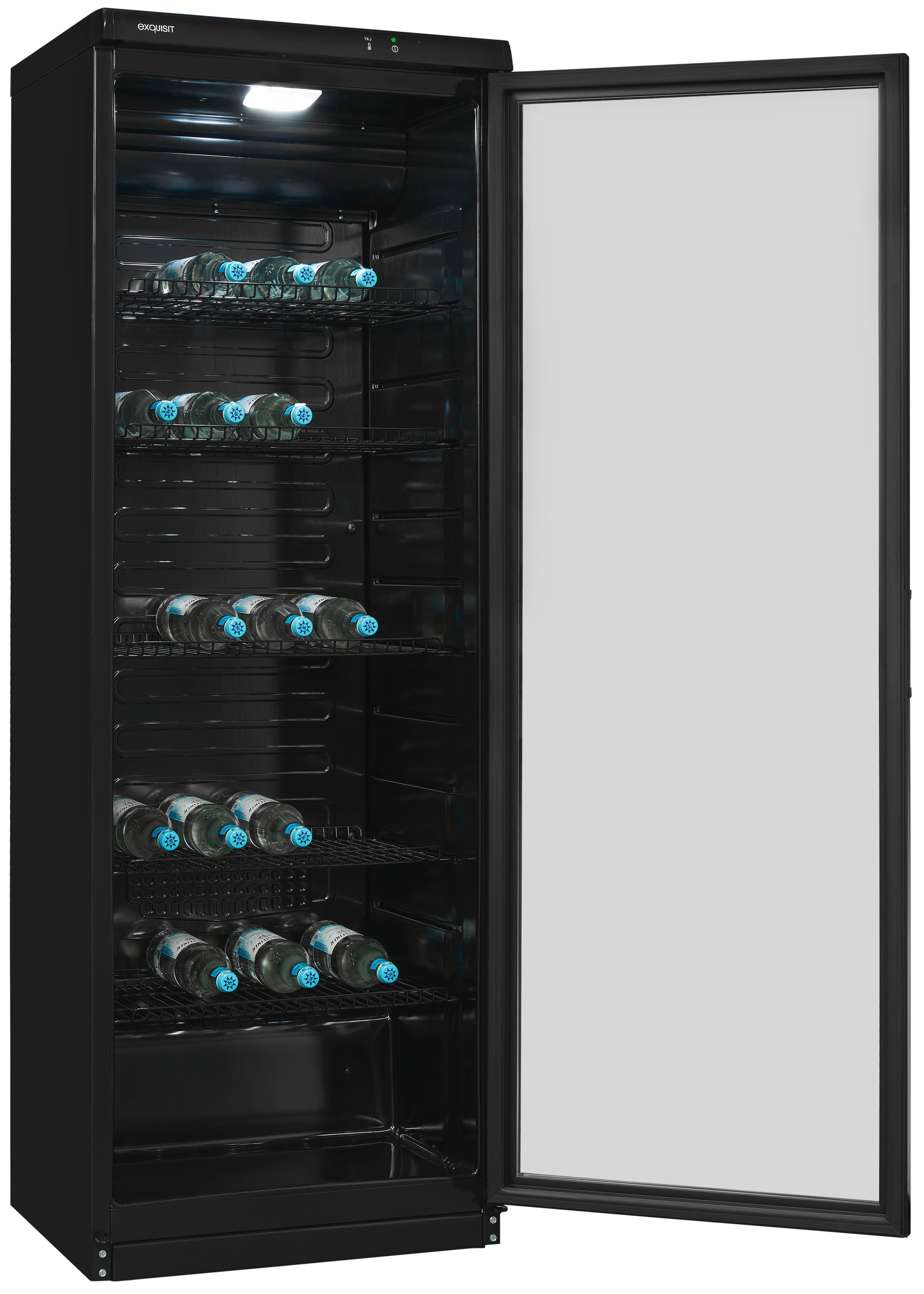 exquisit Getränkekühlschrank GKS350-1-GT-280D schwarz, 173 cm hoch, 60 cm breit, 320 L Volumen, Getränkekühlschrank mit Glastür, LED