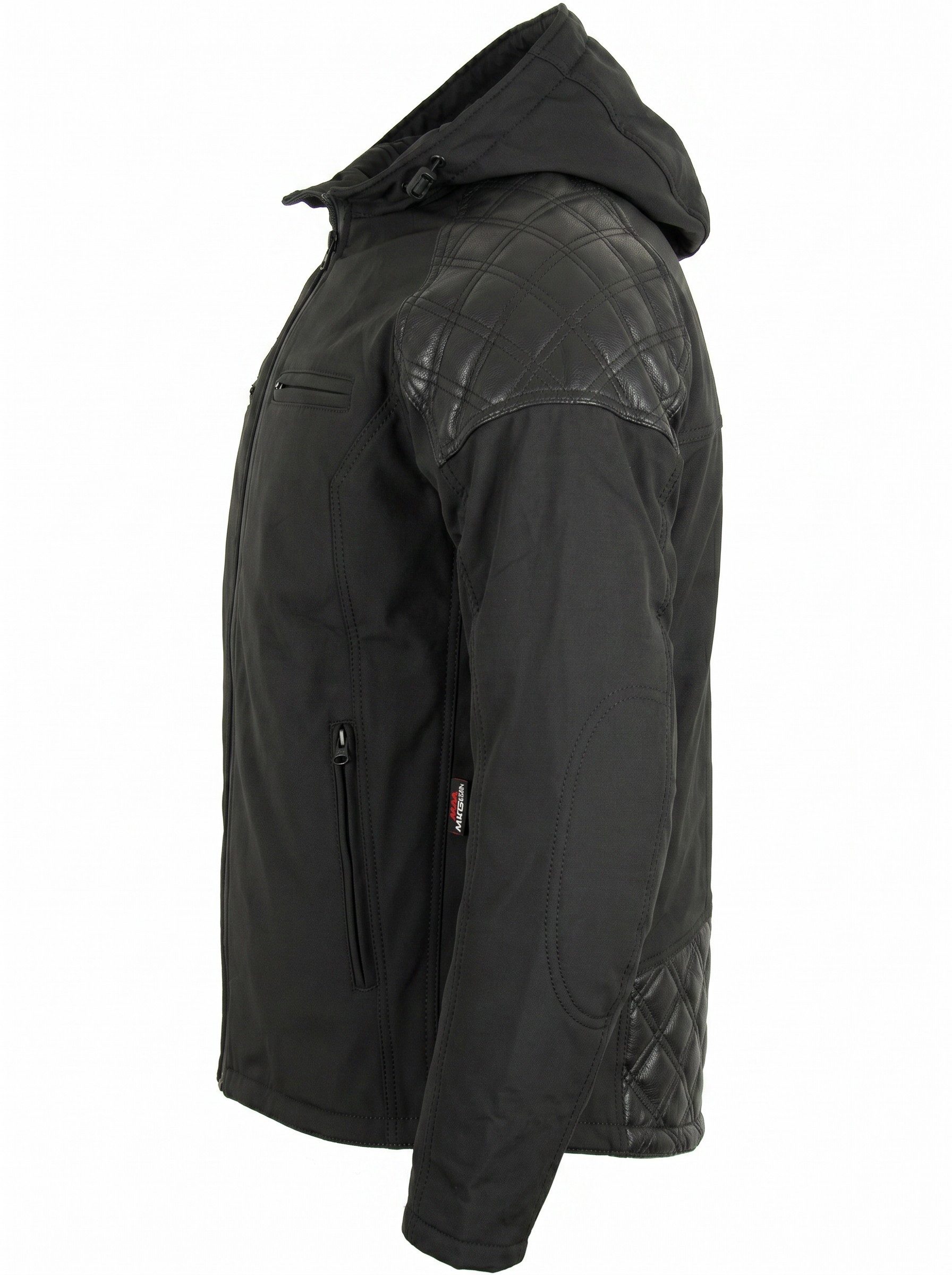 MDM Motorradjacke Herren Hoodie Motorradjacke Softshell mit Protektoren (Bikerjacke mit Kapuze) Leder-Steppdetails und wasserdichter Membran – Bild 5 von 5