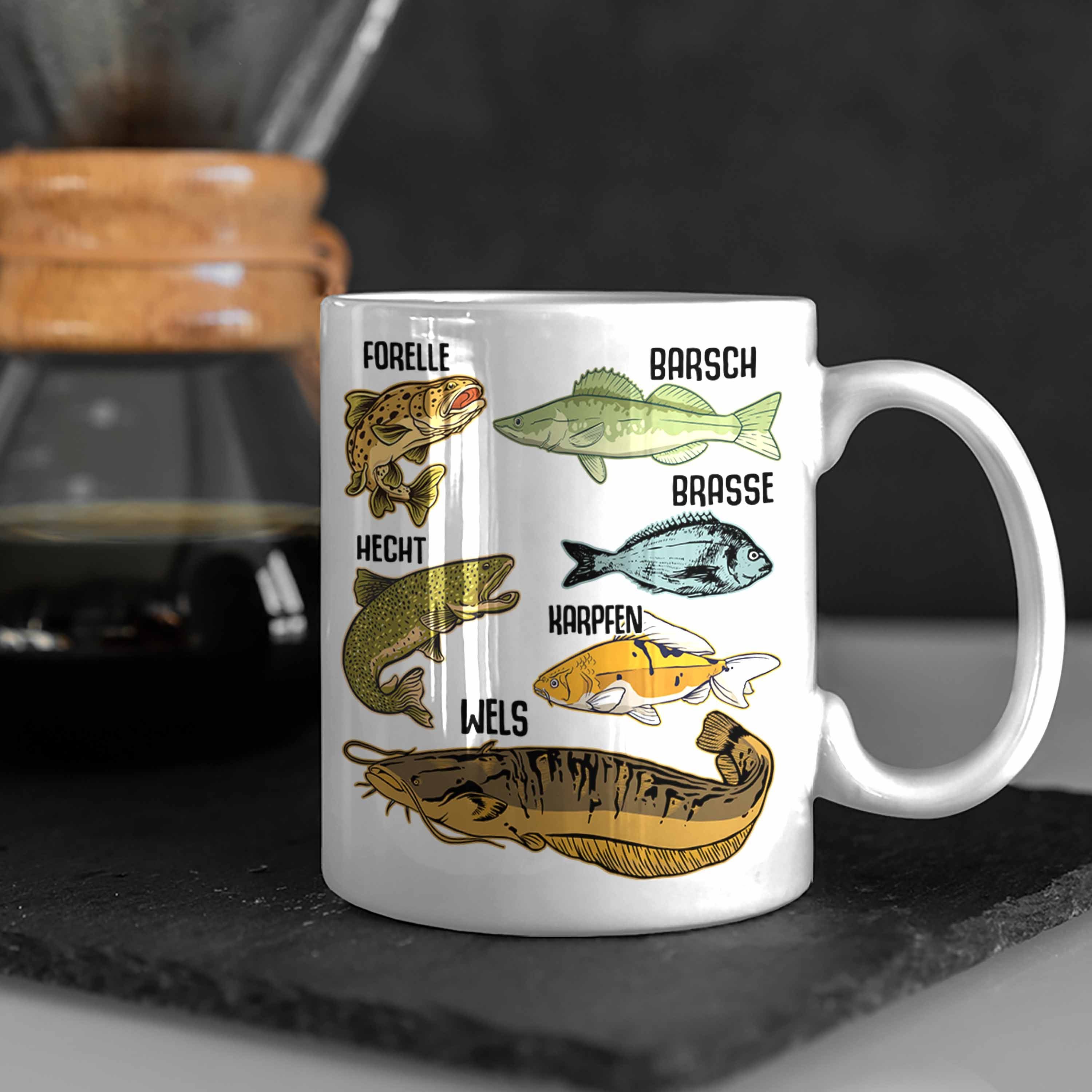 Angler Geschenk Raubfische Trendation Fischer Kaffeetasse Tasse mit Trendation Angeln Weiss - Barsch Forelle Fischarten Hecht Tasse Hobbyangler
