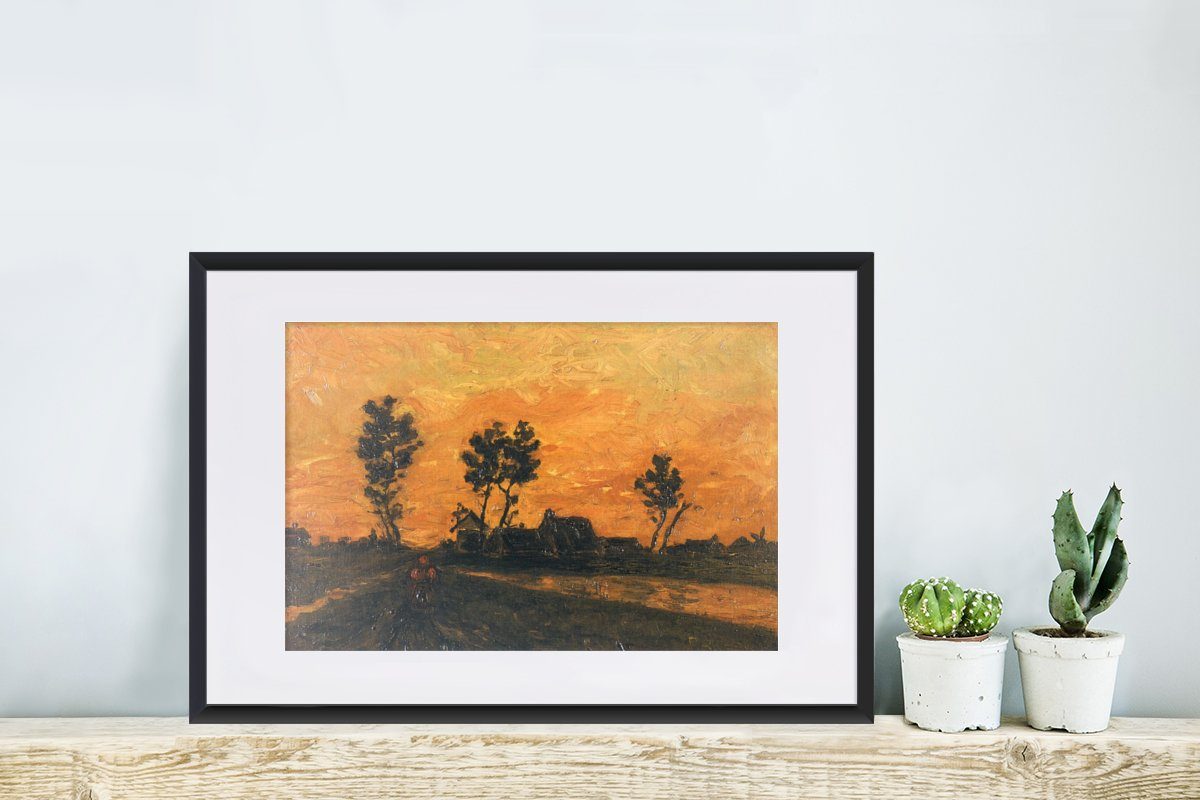 MuchoWow Poster Sonnenuntergang Poster, (1 Landschaft van Rahmen, Vincent St), bei Gerahmtes - mit Bilderrahmen Schwarzem Gogh, Kunstdruck