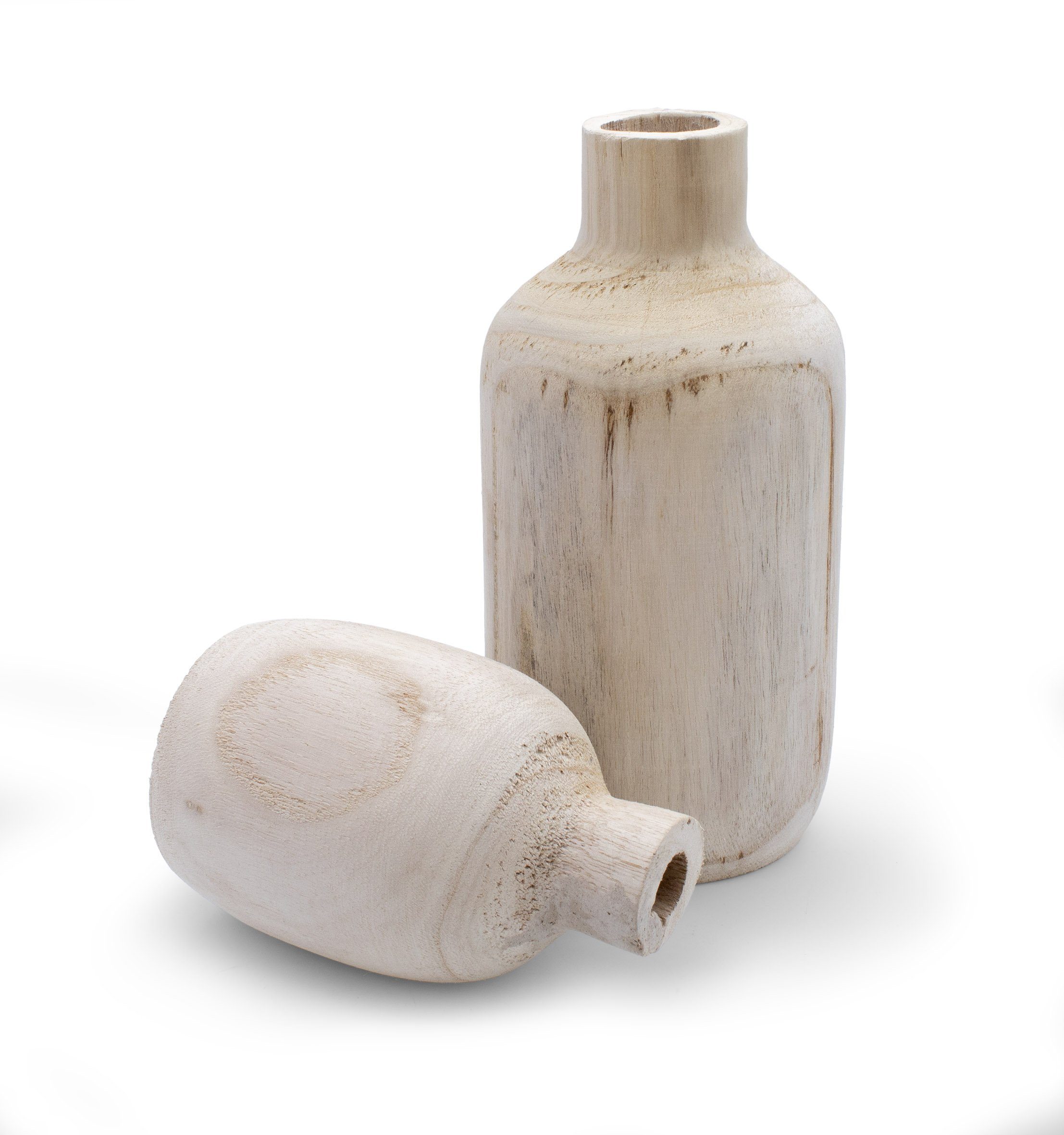 Spetebo Dekovase Holz Blumenvase 2er Set verschiedene Designs (Set, 1 St., 2er), Flasche Holzvase naturbelassen
