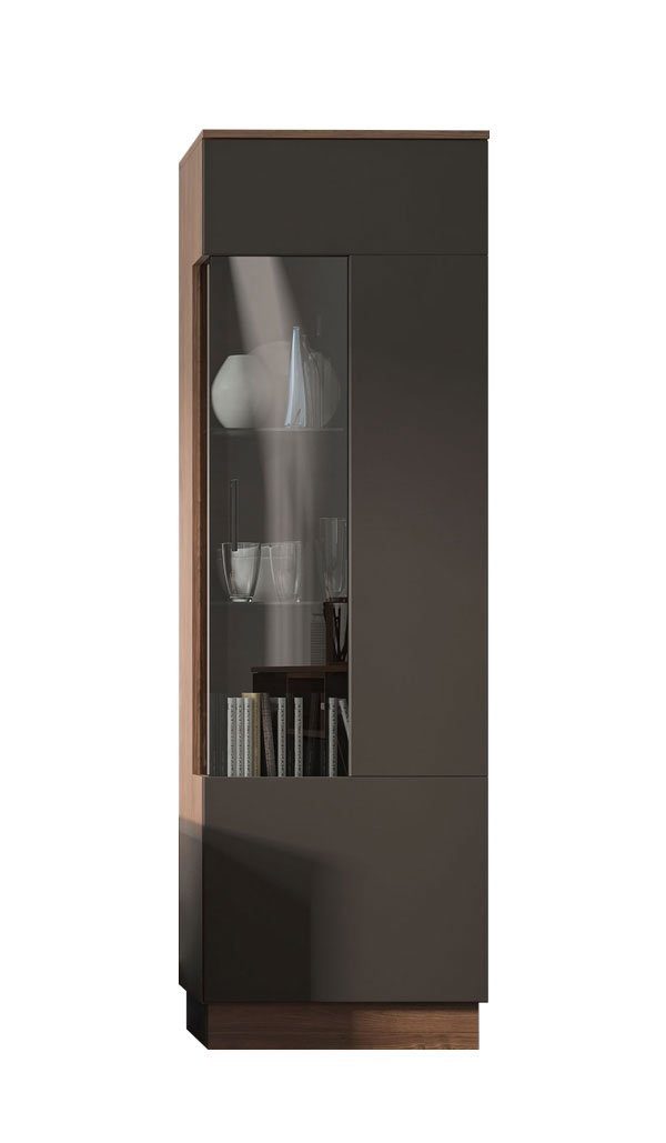 Feldmann-Wohnen Vitrine Alicante (mit Griff aus Metall, ohne Beleuchtung, mit Soft-Close-Funktion, 1-St., mit 1 Tür, mit 2 Glaseinlegeböden, mit 3 Holzeinlegeböden) 60cm walnussfarben / schwarzgrau Türanschlag rechts