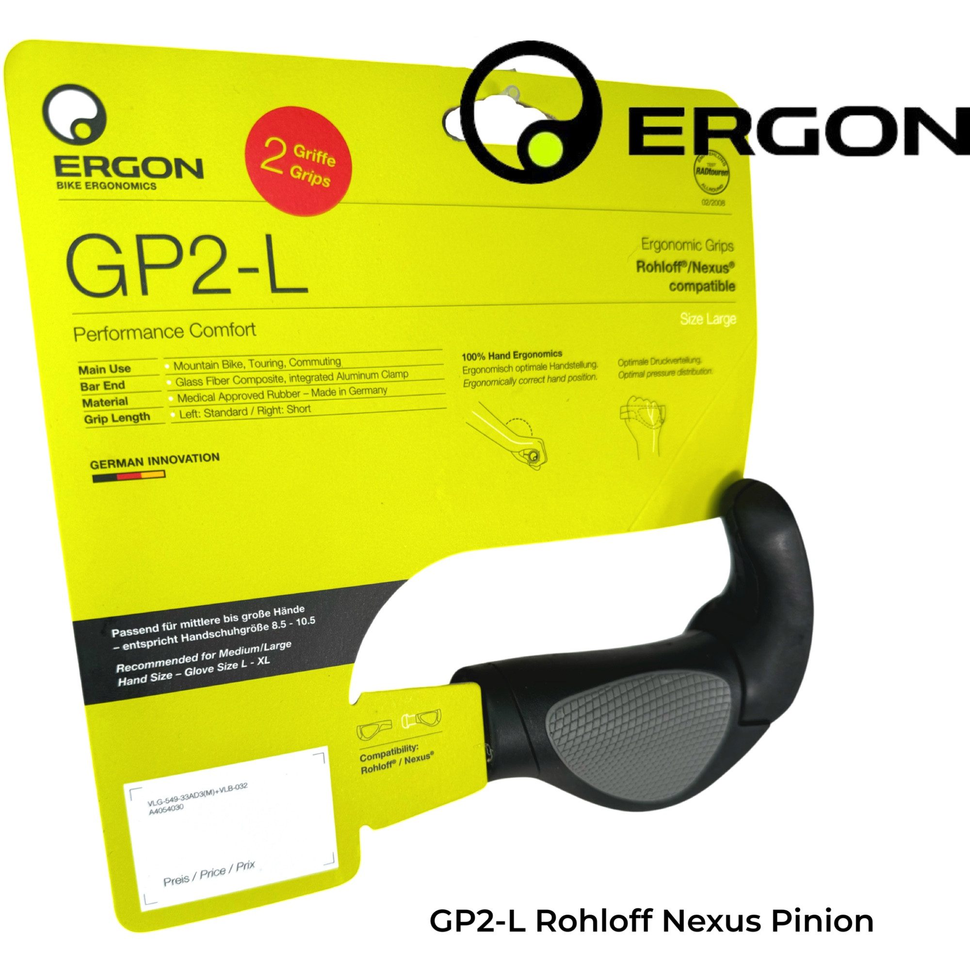 Ergon Fahrradlenkergriff Ergon GP2-L Single Grip Shift Nexus Ebike Fahrrad Griffe Hörnchen